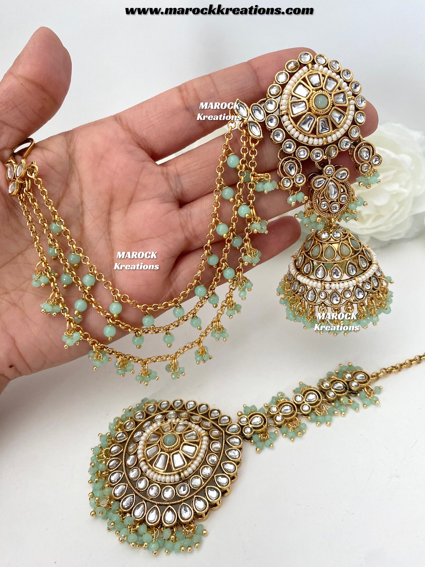 Elora Premium Quality Kundan bahubali Statement Earrings and tikka set