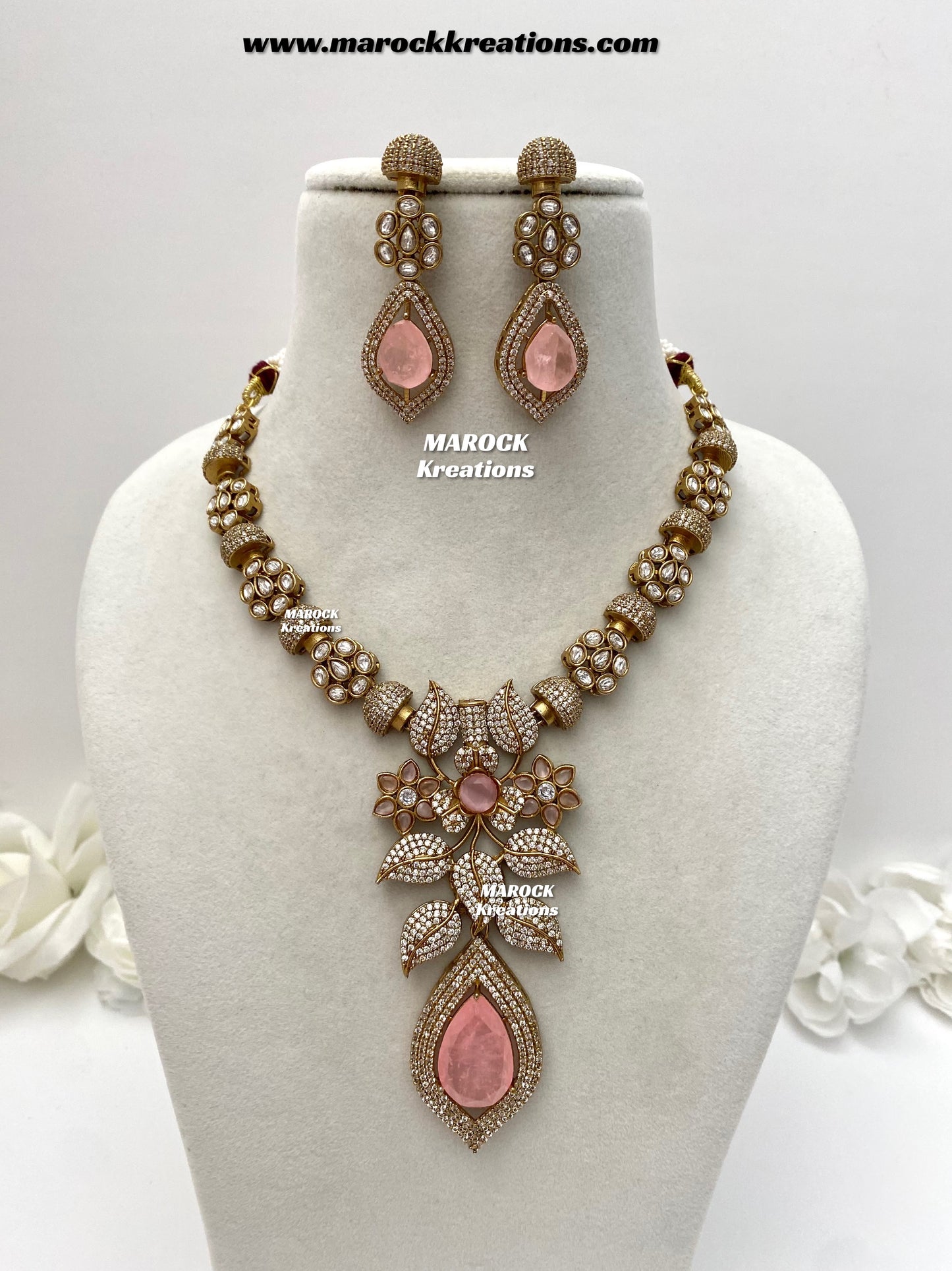 Milly Premium Quality Moissanite Kundan and American diamond Statement necklace set