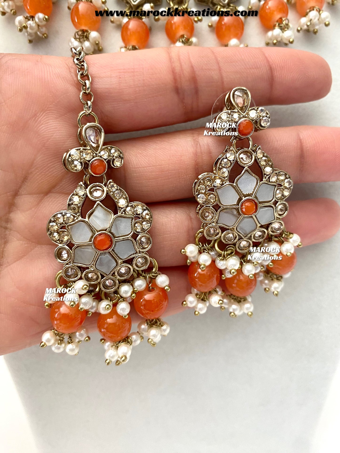 Arpan Antique Gold Polki MOP Statement Necklace set