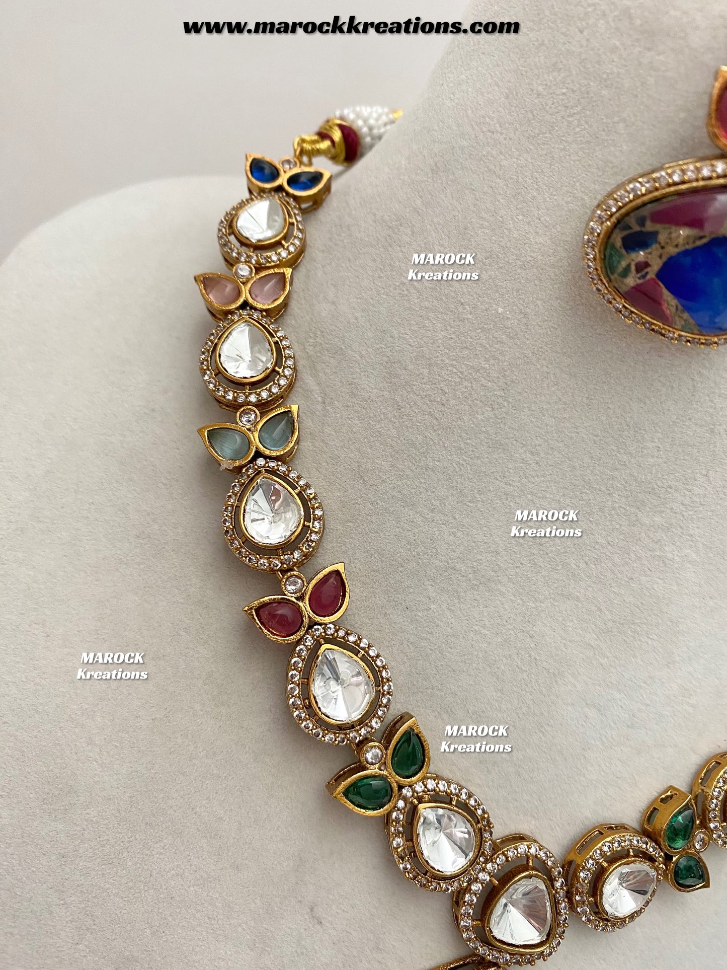 Narisha Premium Quality tyani inspired Kundan doublet stone Statement Necklace set
