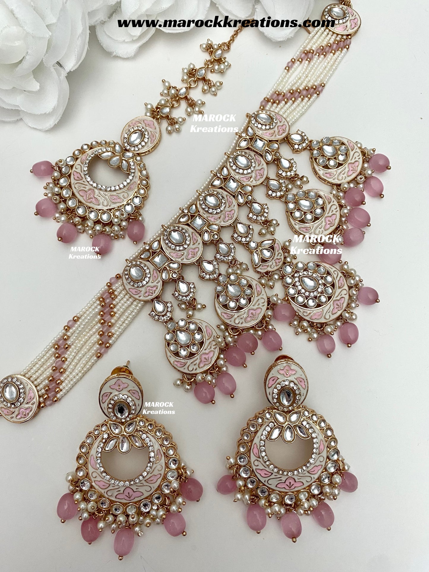 Nirvi Premium Quality Rose Gold Kundan Meenakari Choker/Necklace set