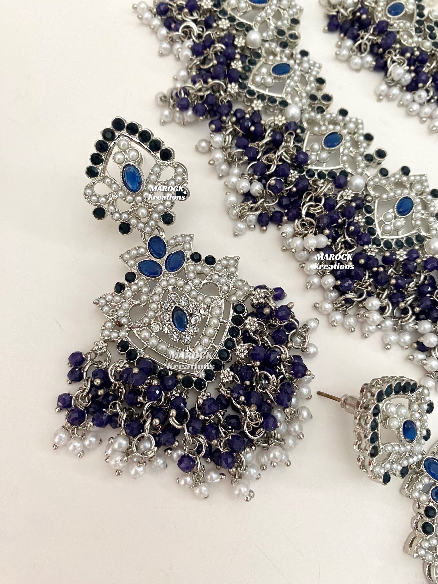 Aisha Silver Pakistani Necklace set with Passa/Jhoomer