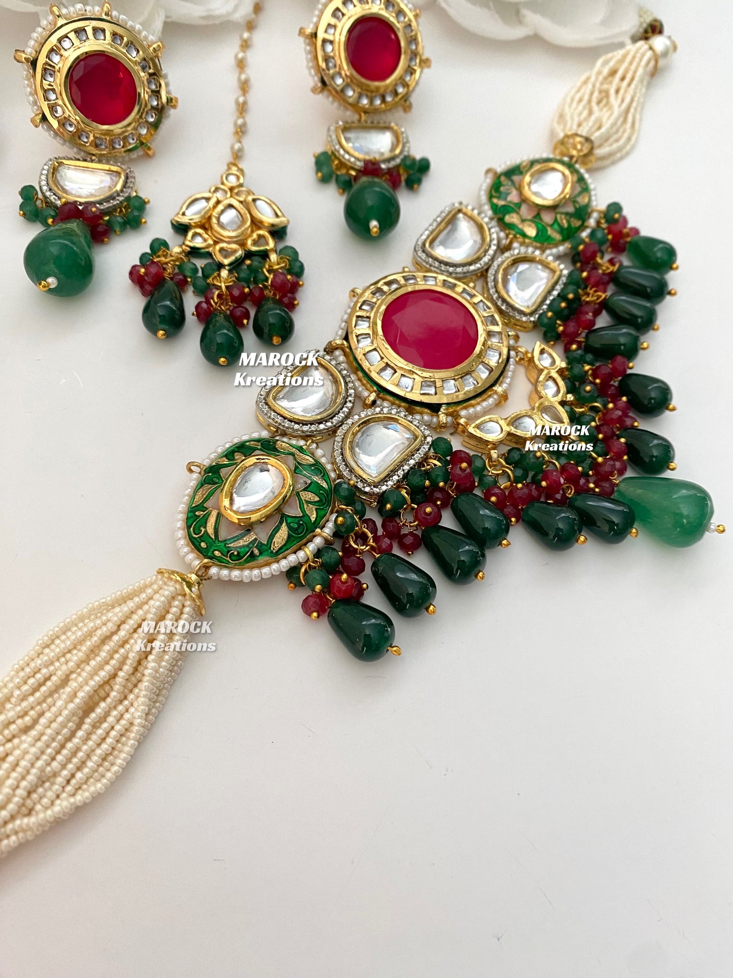 Nia Premium Quality uncut Kundan Meenakari Statement Choker set