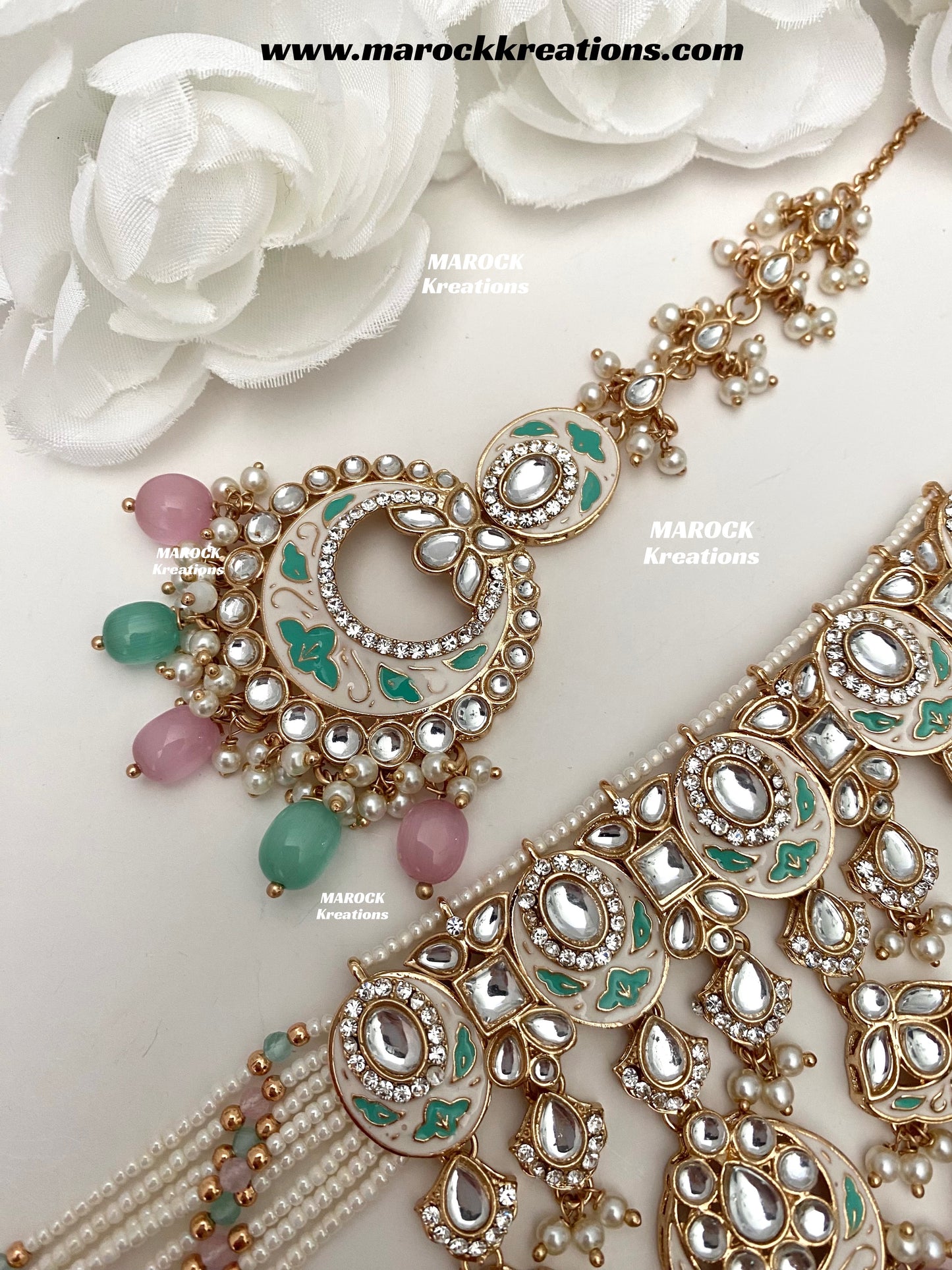 Nirvi Premium Quality Rose Gold Kundan Meenakari Choker/Necklace set