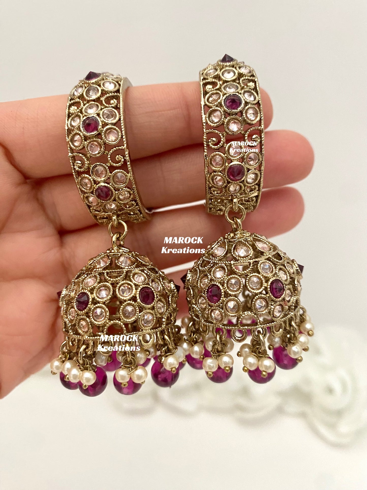 Rashmika Antique Gold Polki Baali Jhumki Earrings
