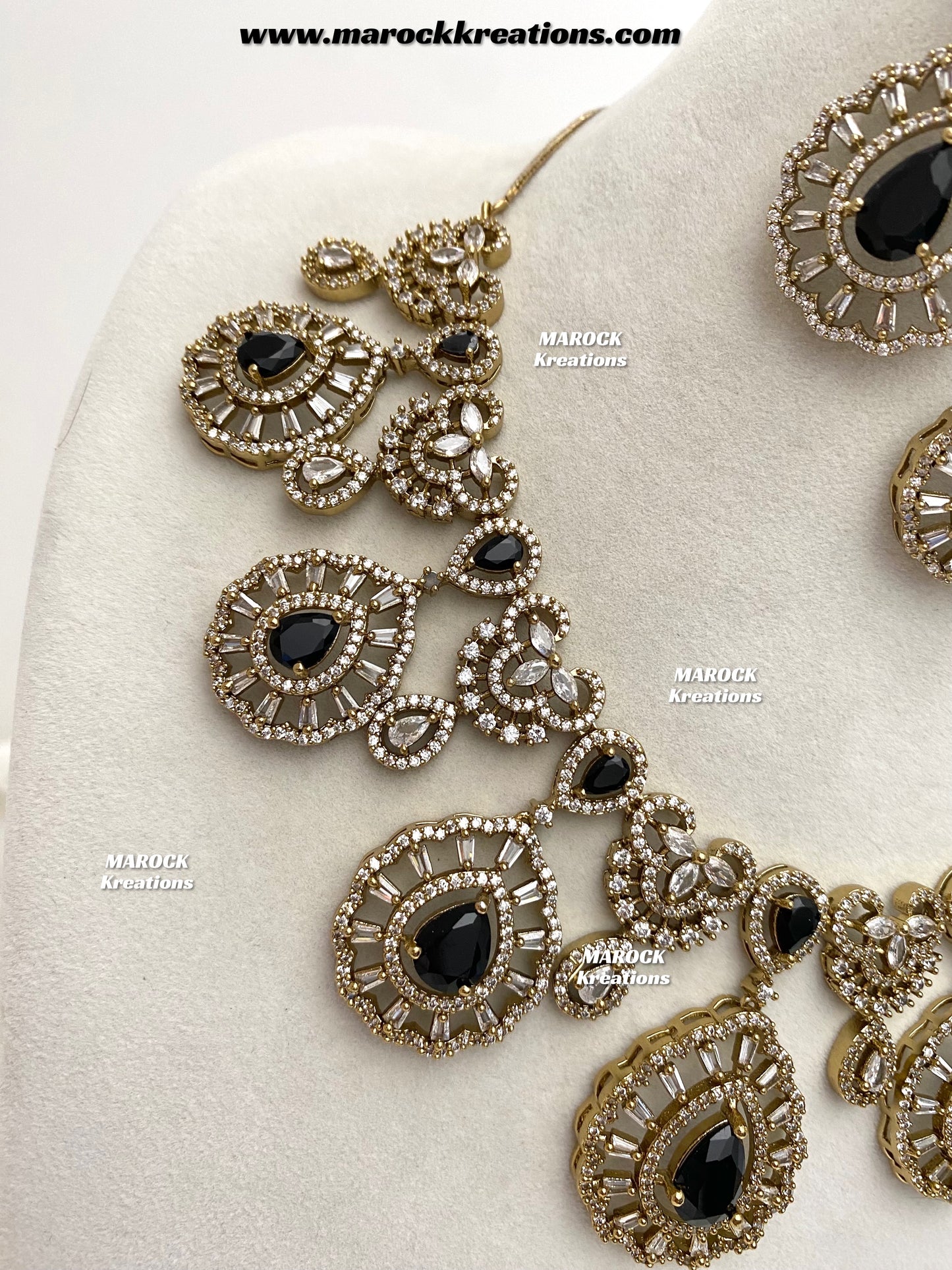 Tareena Antique Gold American Diamond Statement Necklace set