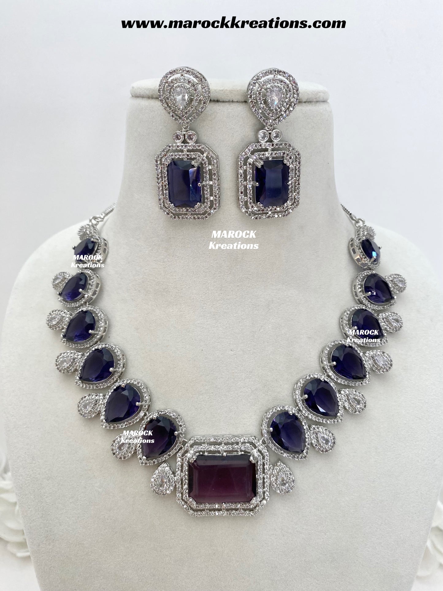 Fariha Silver American Diamond Necklace set