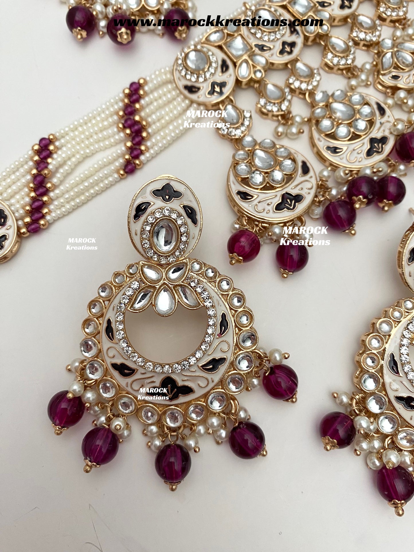 Nirvi Premium Quality Rose Gold Kundan Meenakari Choker/Necklace set