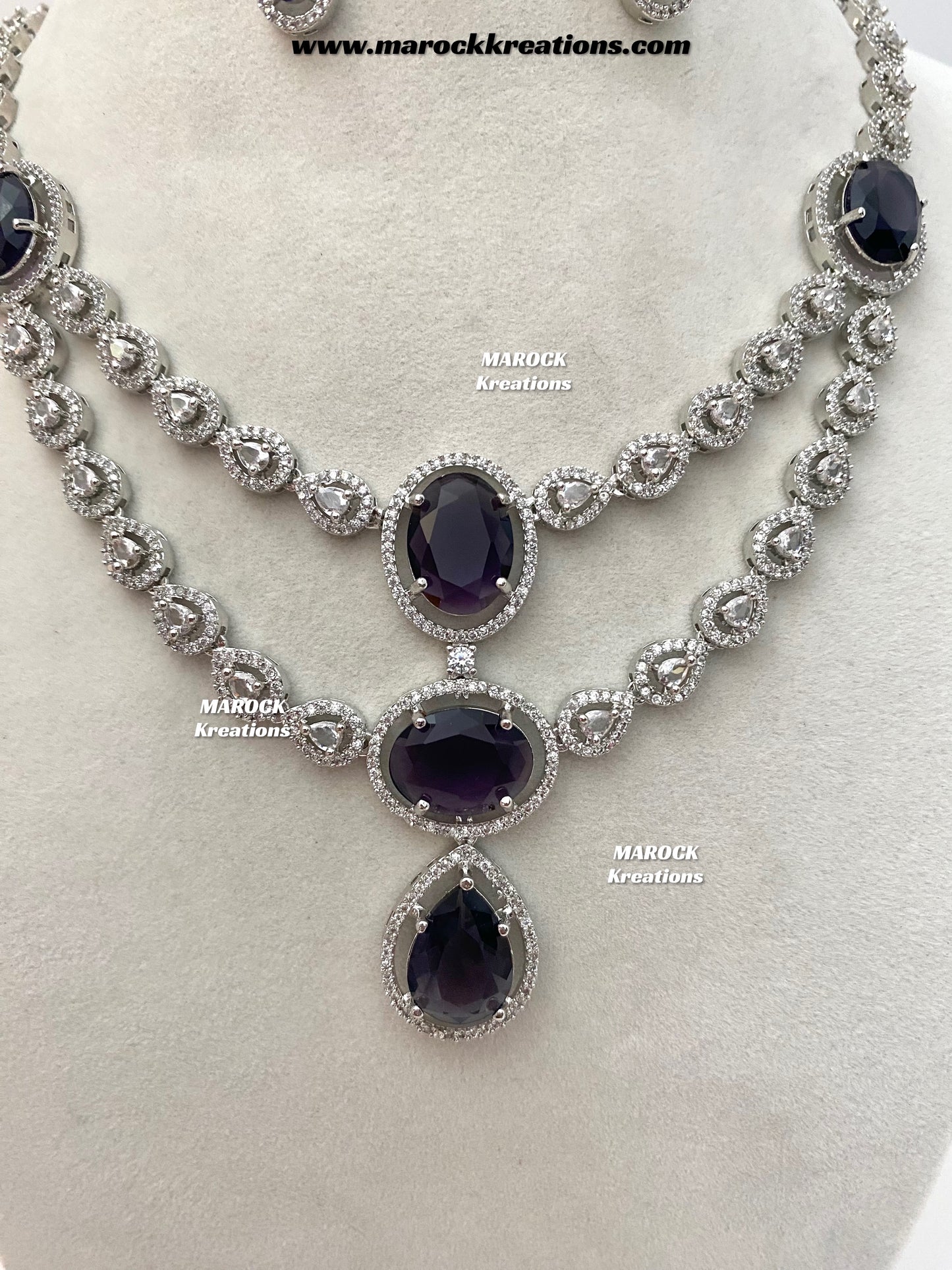 Zehra Silver American Diamond Double layer Necklace set