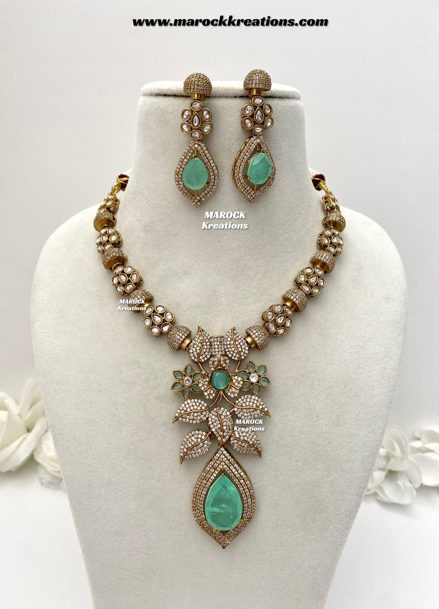 Milly Premium Quality Moissanite Kundan and American diamond Statement necklace set