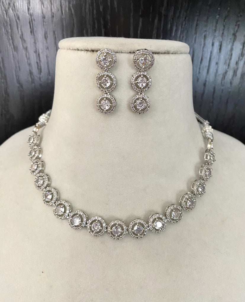 Silver American Diamond Necklace set