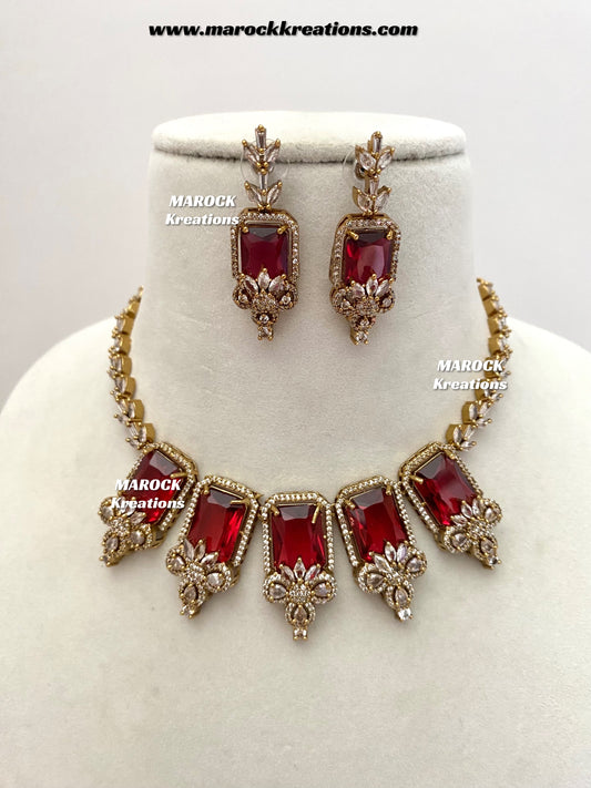 Vikita Antique Gold American diamond Statement Necklace set