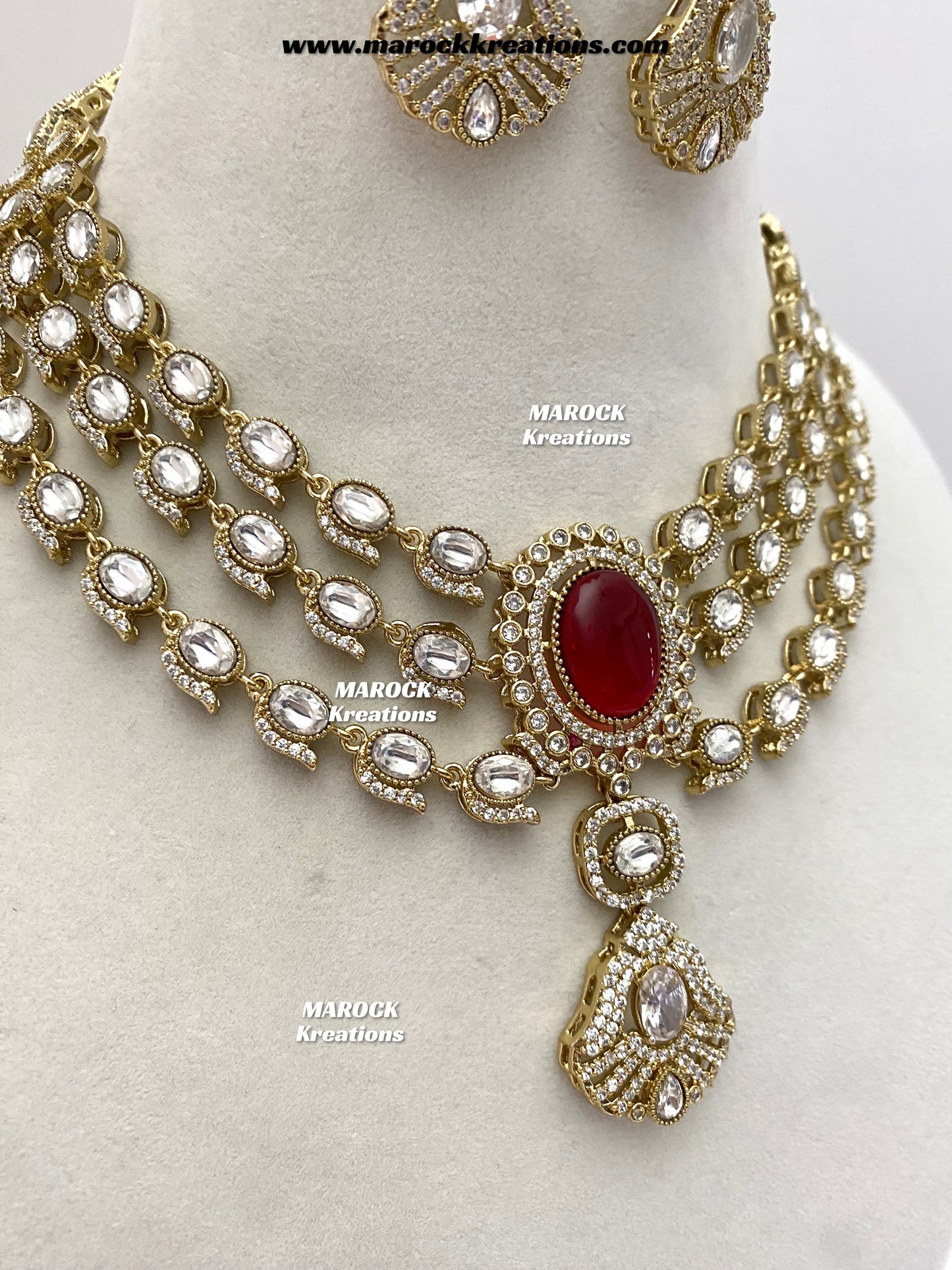 Salina Premium Quality Moissanite Kundan triple layer Necklace set