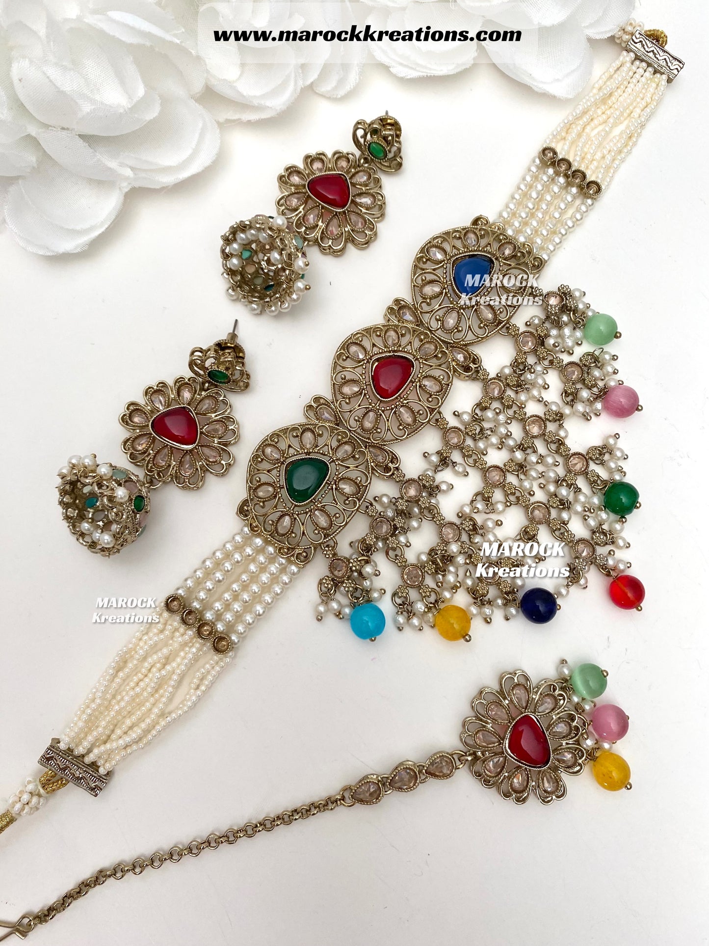 Amaira Antique Gold Polki choker set