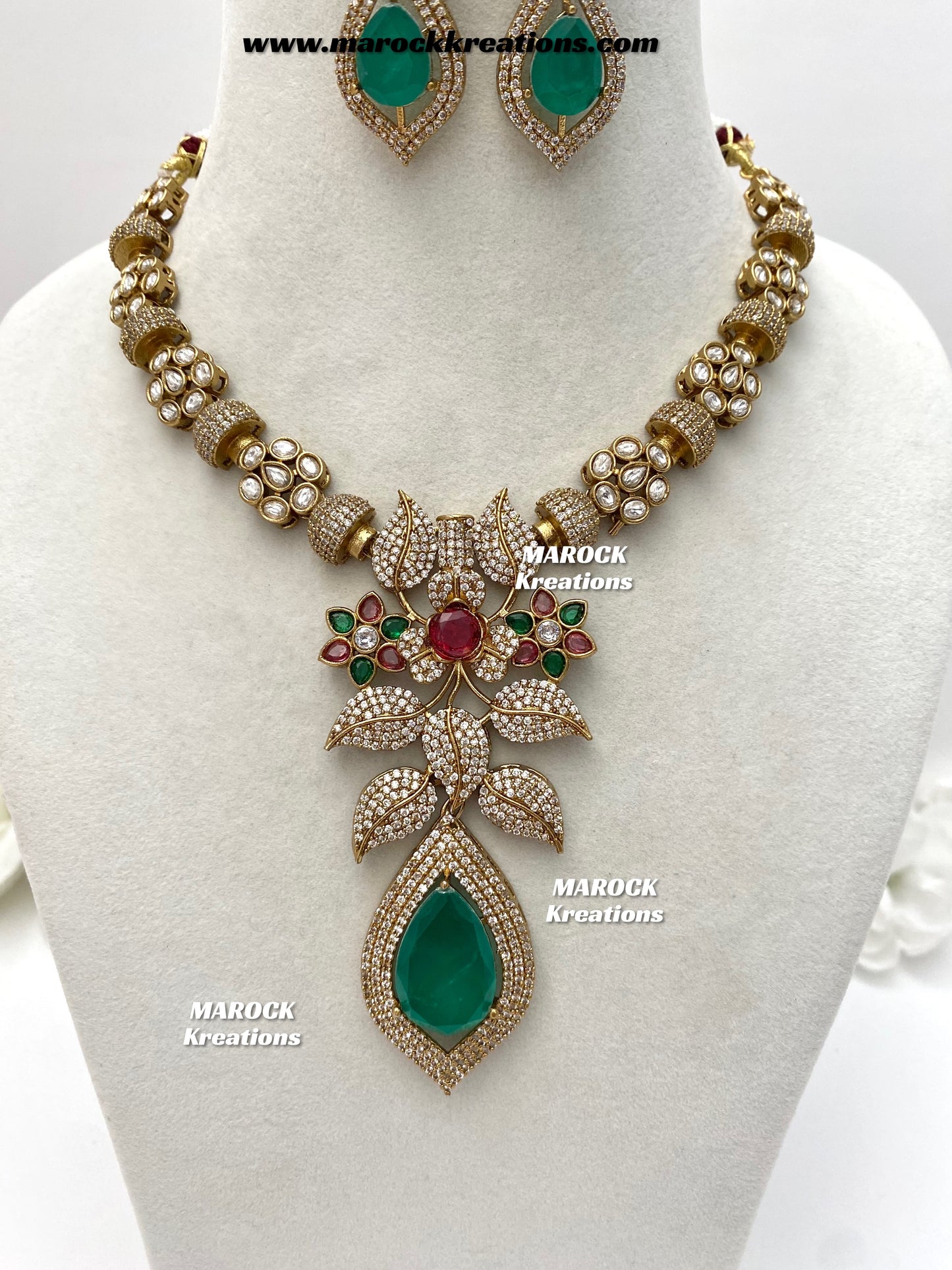 Milly Premium Quality Moissanite Kundan and American diamond Statement necklace set
