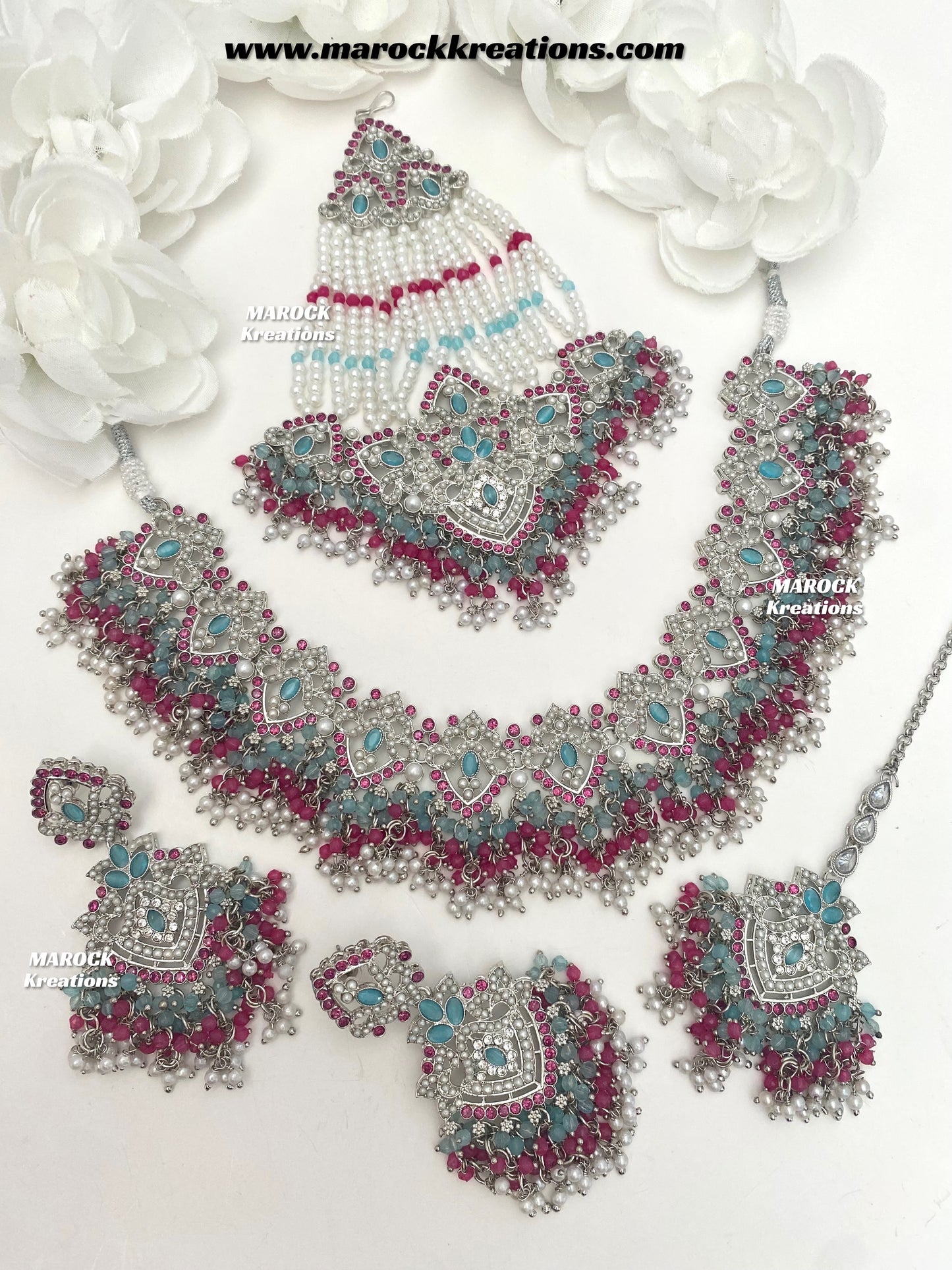 Aisha Silver Pakistani Necklace set with Passa/Jhoomer