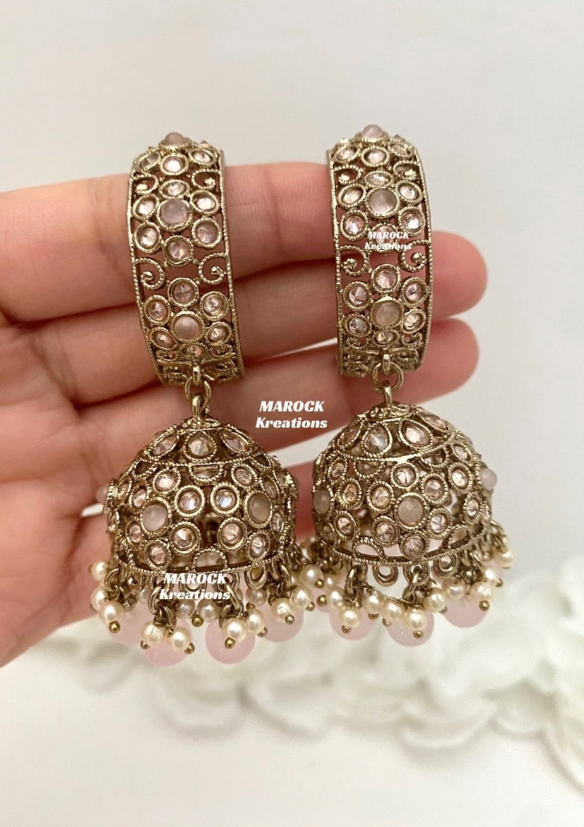 Rashmika Antique Gold Polki Baali Jhumki Earrings