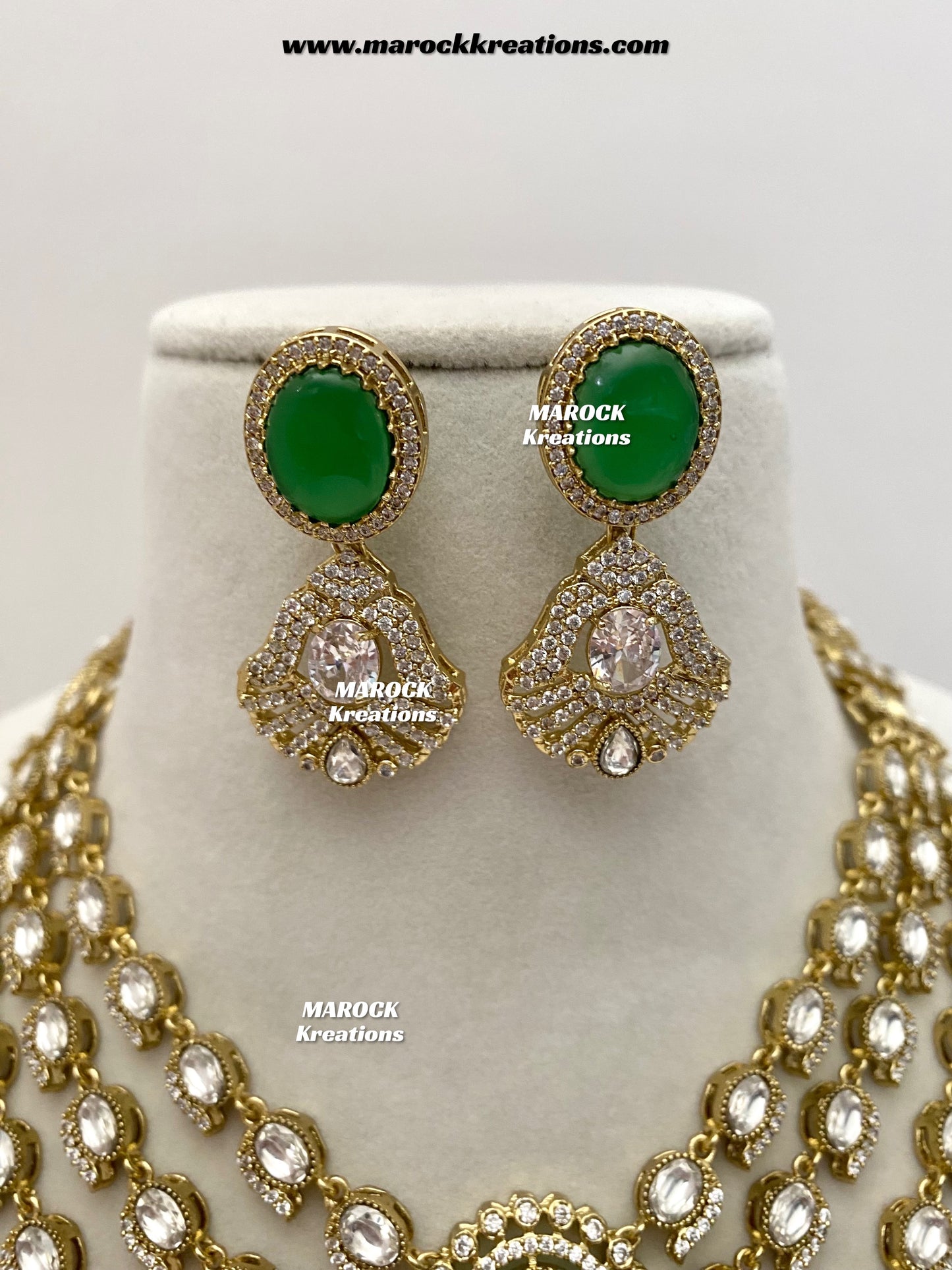 Salina Premium Quality Moissanite Kundan triple layer Necklace set