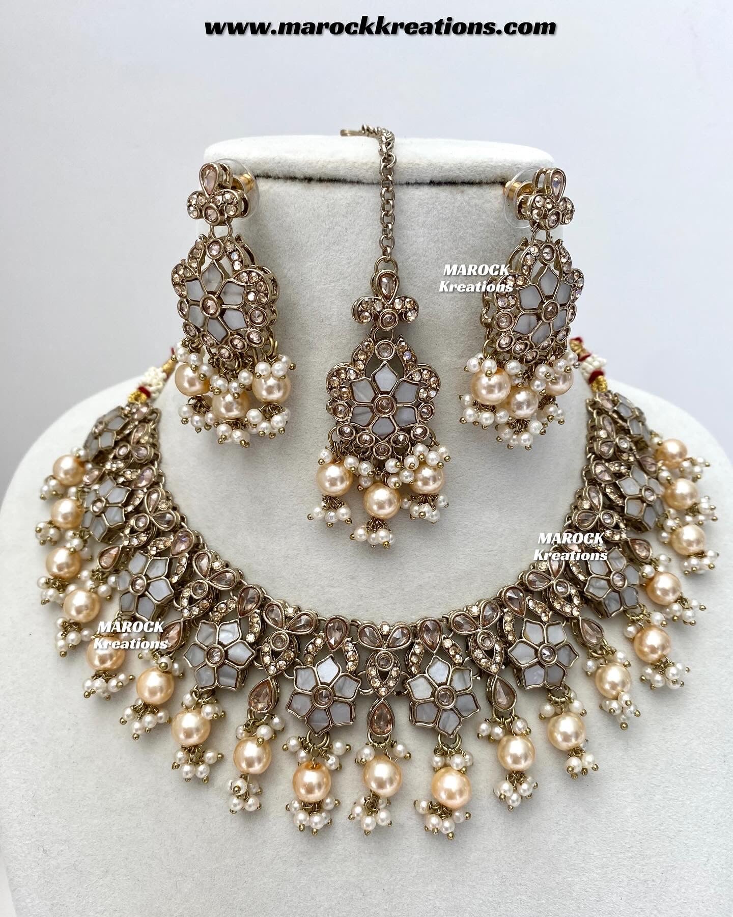 Arpan Antique Gold Polki MOP Statement Necklace set