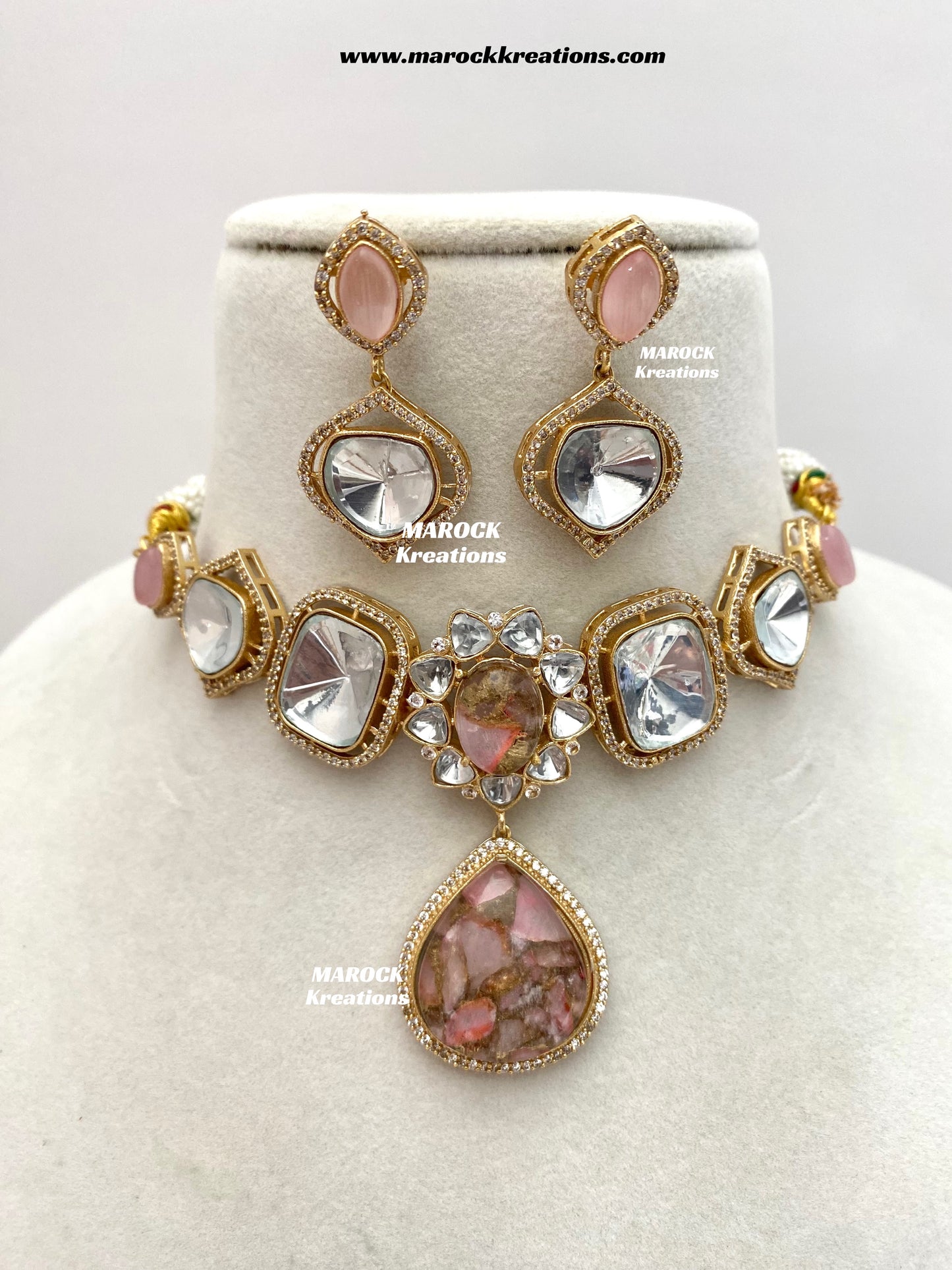 Kalpana Premium Quality Moissanite Kundan and doublet stone Statement Choker set