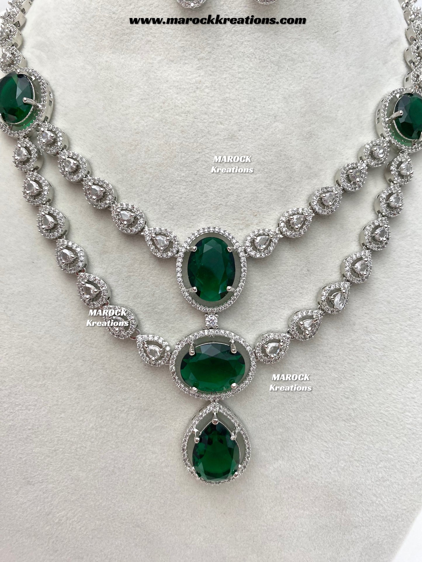 Zehra Silver American Diamond Double layer Necklace set