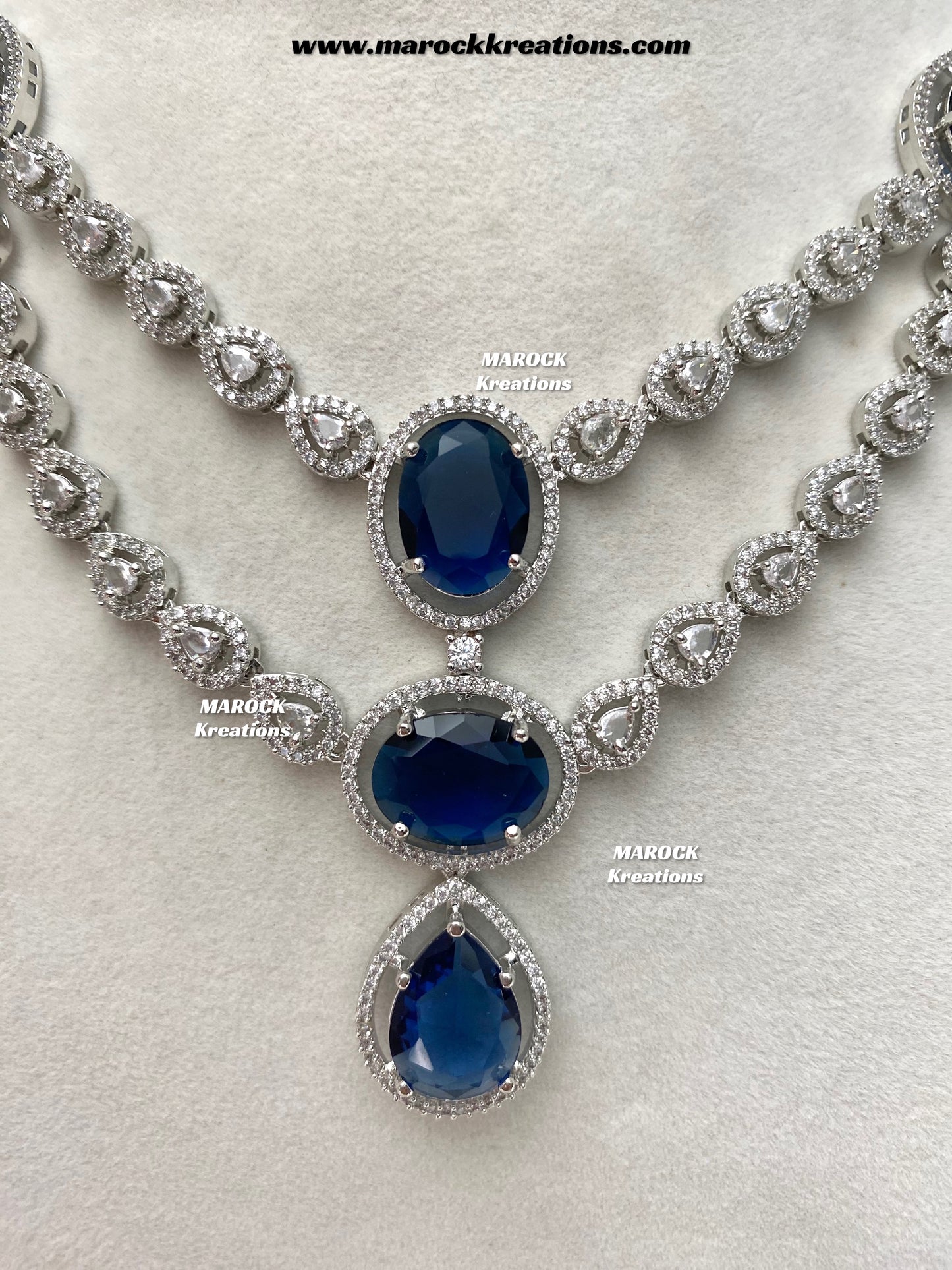 Zehra Silver American Diamond Double layer Necklace set