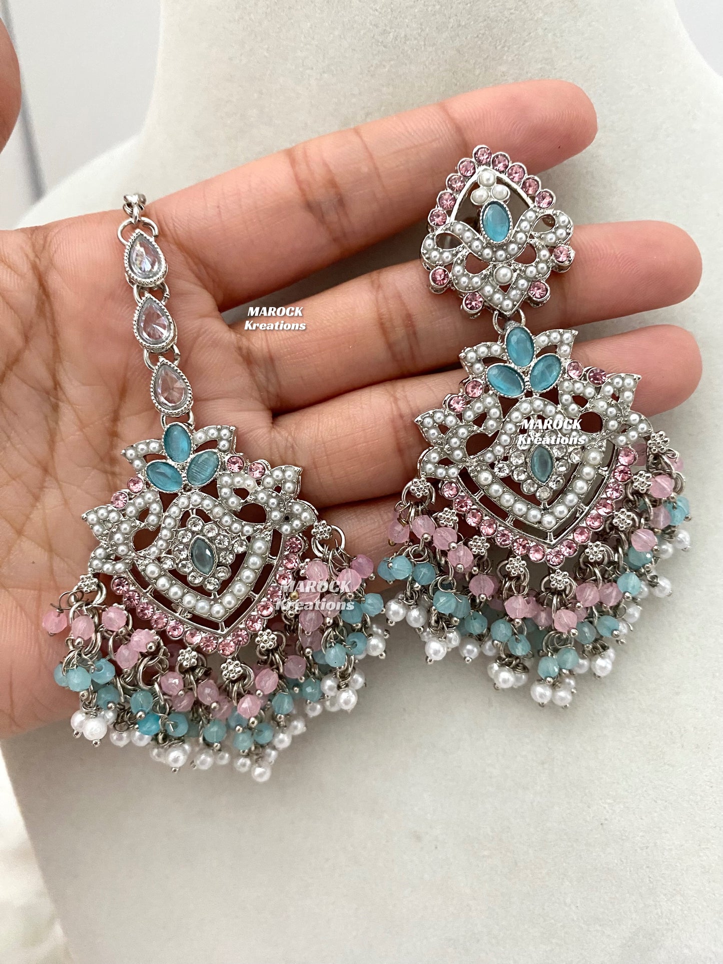 Aisha Silver Pakistani Necklace set with Passa/Jhoomer