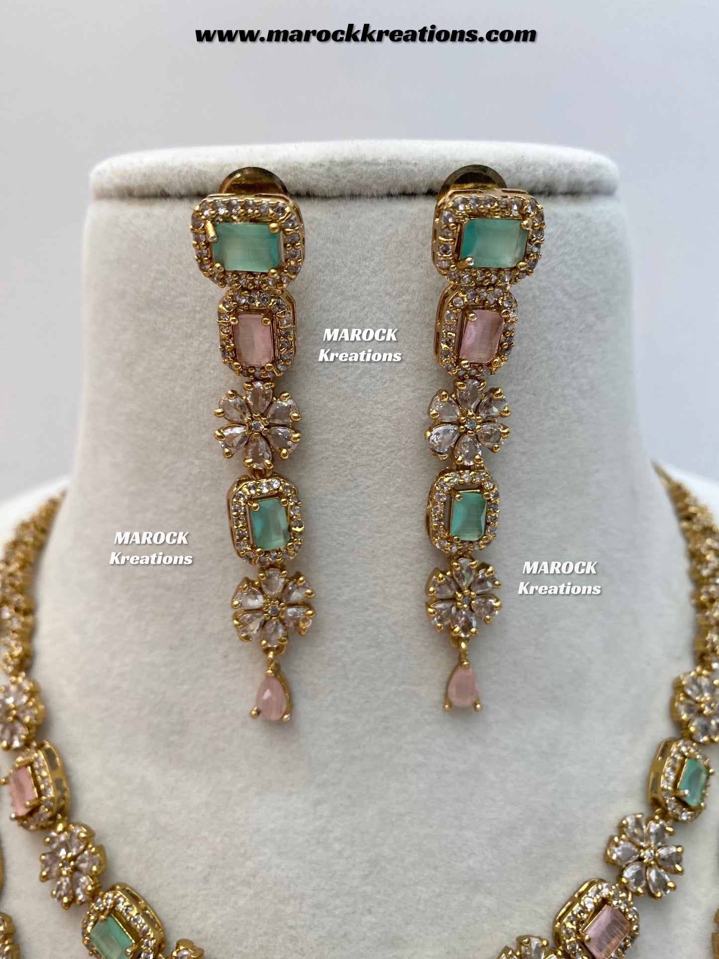 Sineka Antique Gold American Diamond double layer Statement Necklace set