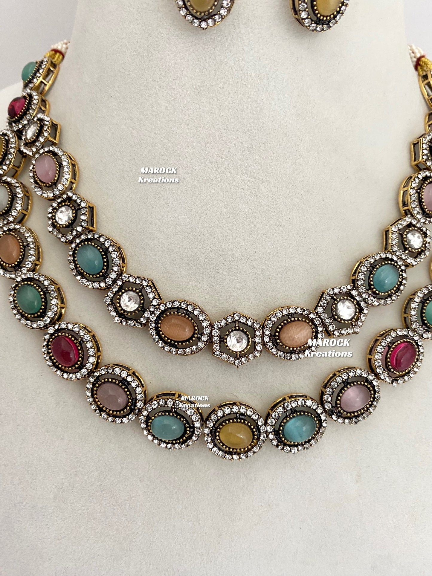 Sheenam Victorian Kundan Double layer Necklace set