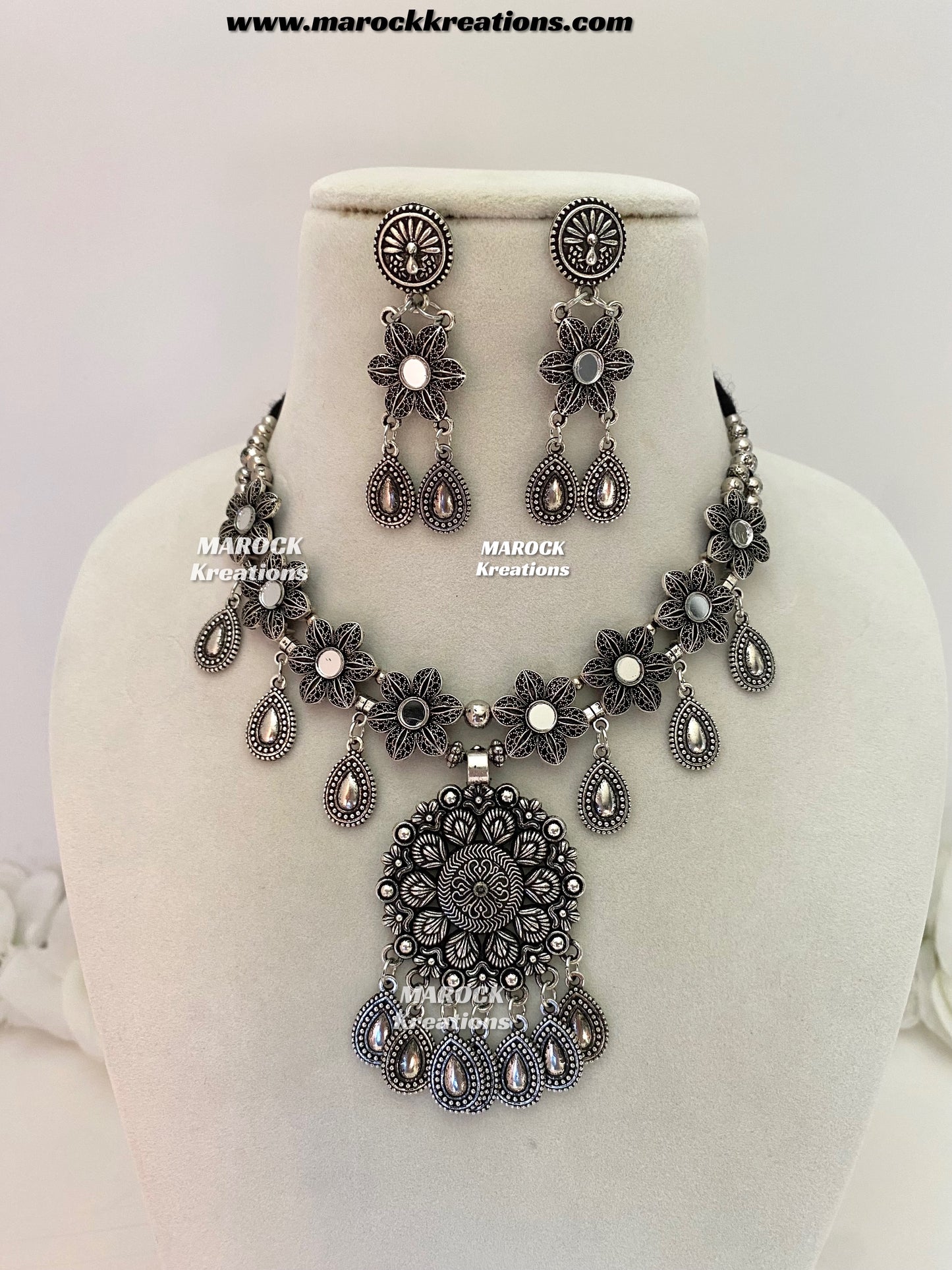 Oxidized Mirror Necklace set