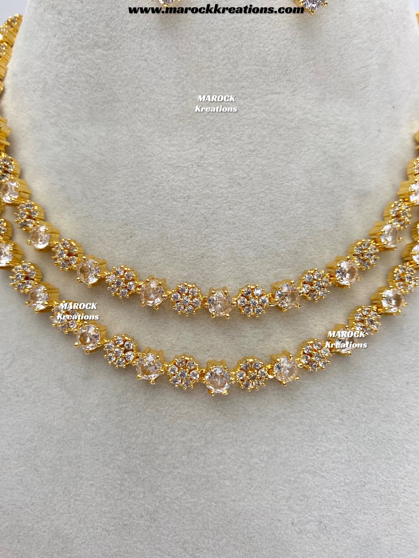 Sumra Golden American Diamond Double layer Necklace set