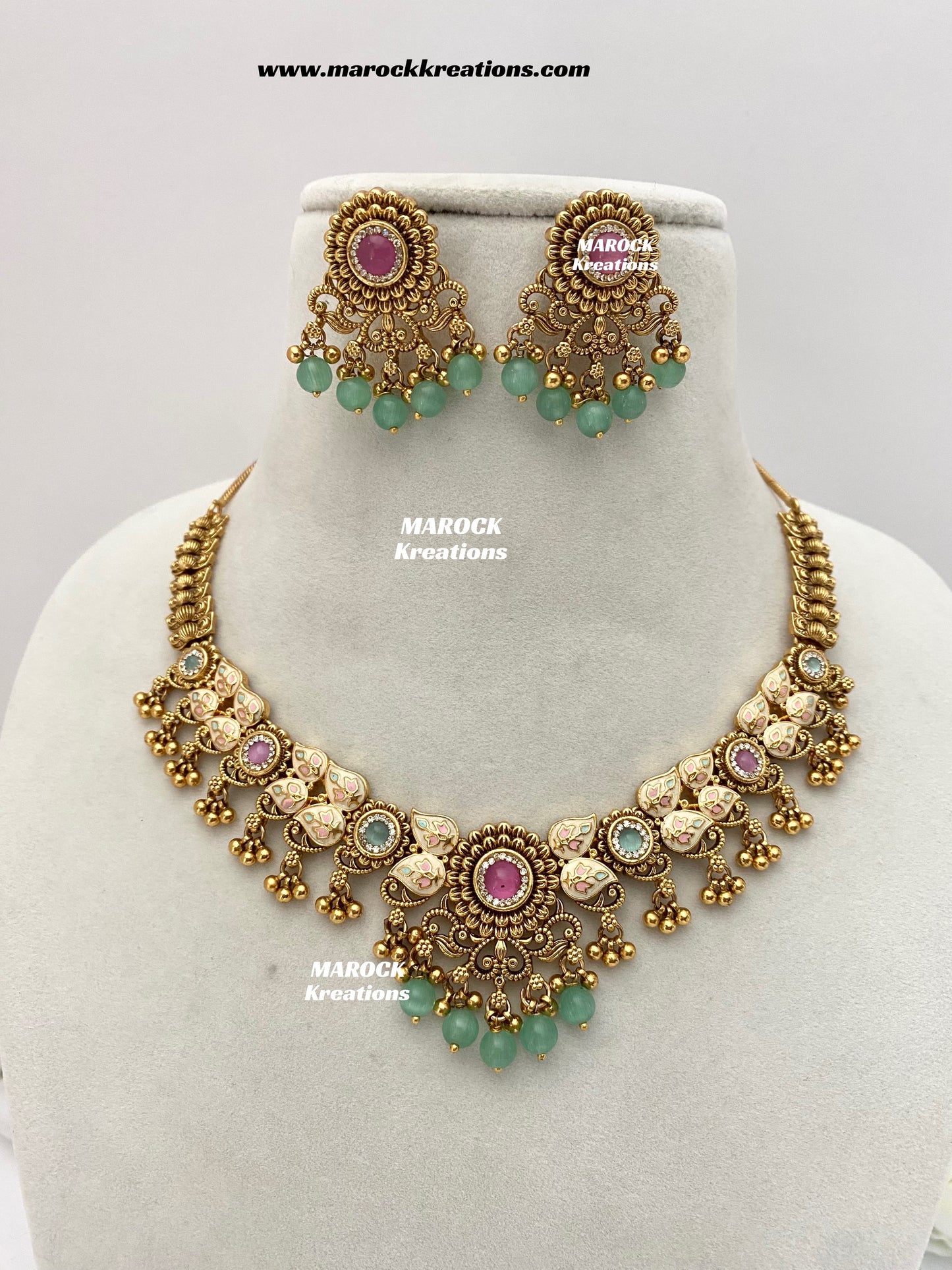 Mayuri Premium Quality Gold Plated Meenakari Rajwadi Necklace set