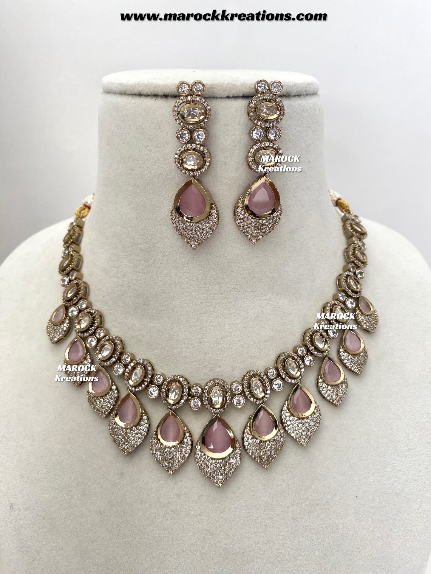 Kimmi Premium Quality Moissanite Kundan and American diamond Necklace set