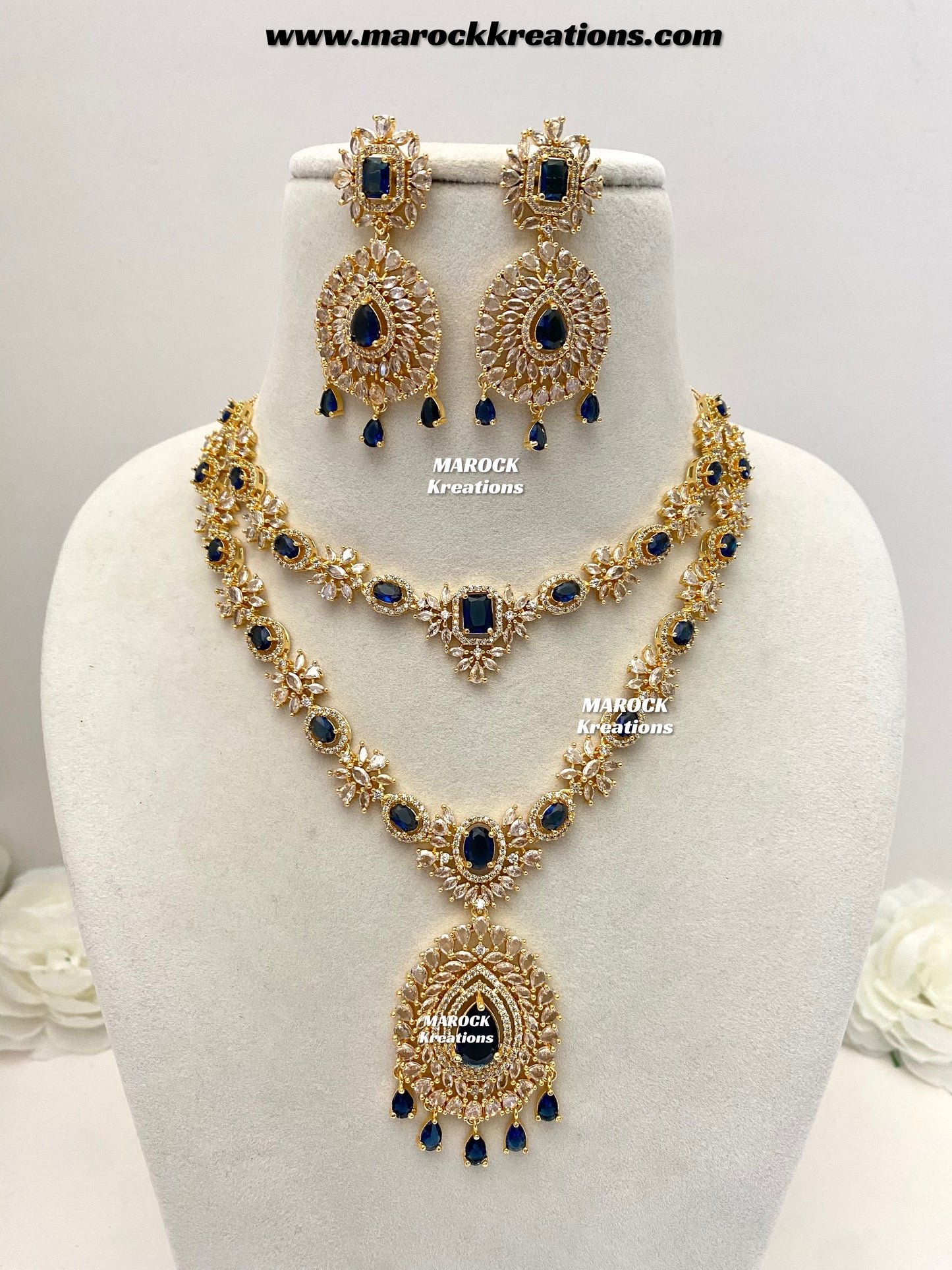 Farhat Golden American Diamond Necklace set