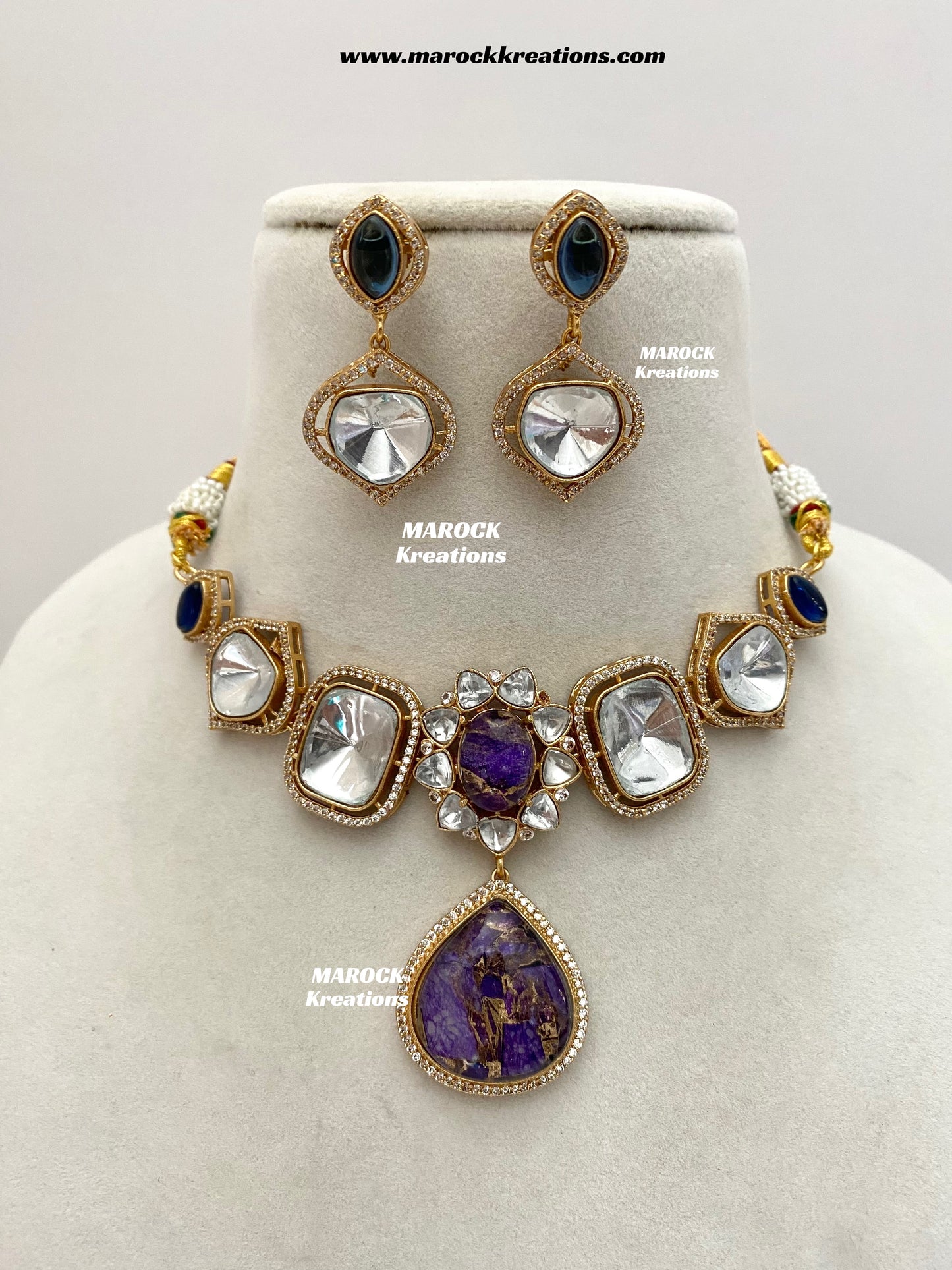 Kalpana Premium Quality Moissanite Kundan and doublet stone Statement Choker set