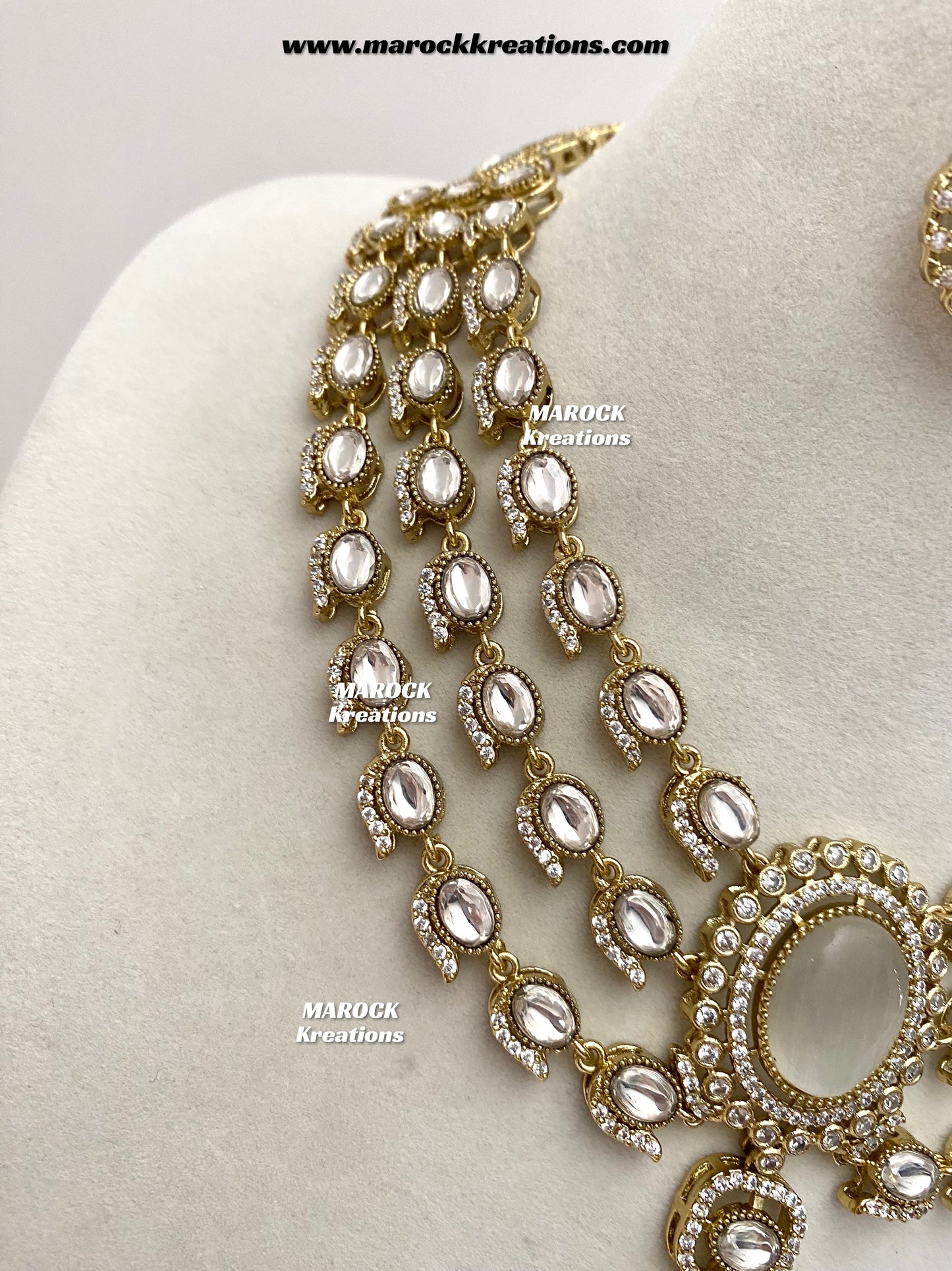 Salina Premium Quality Moissanite Kundan triple layer Necklace set
