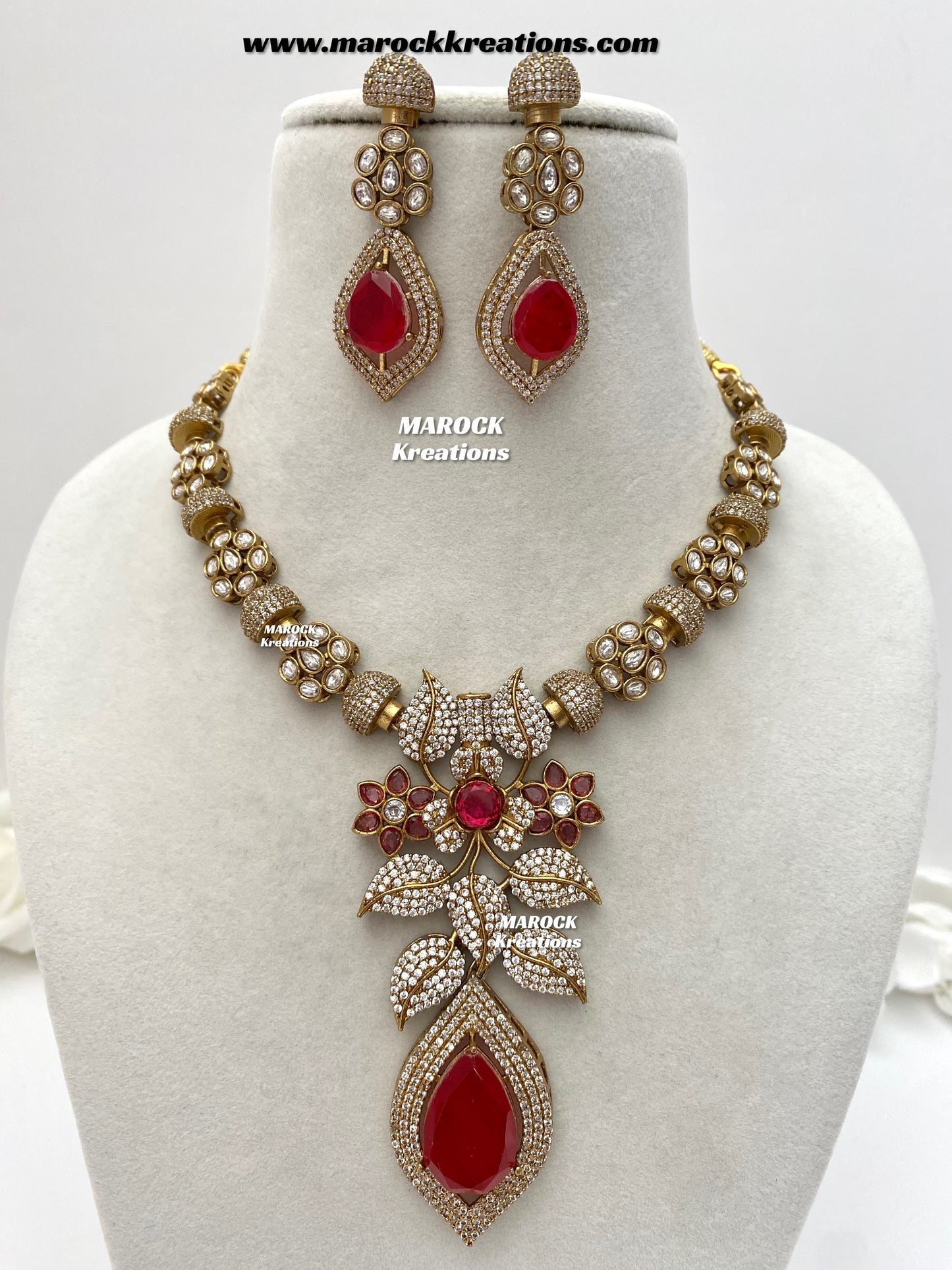 Milly Premium Quality Moissanite Kundan and American diamond Statement necklace set