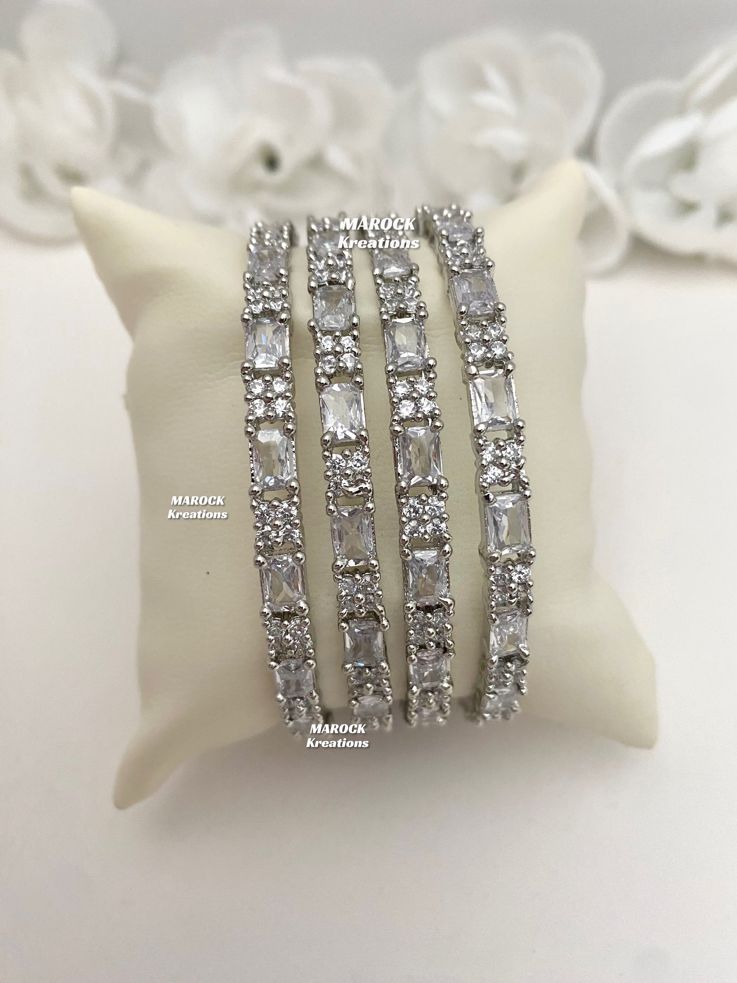 Silver American Diamond Bangles (set of 4)