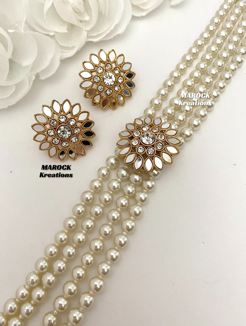 Bollywood style Mirror Choker set comes with studs