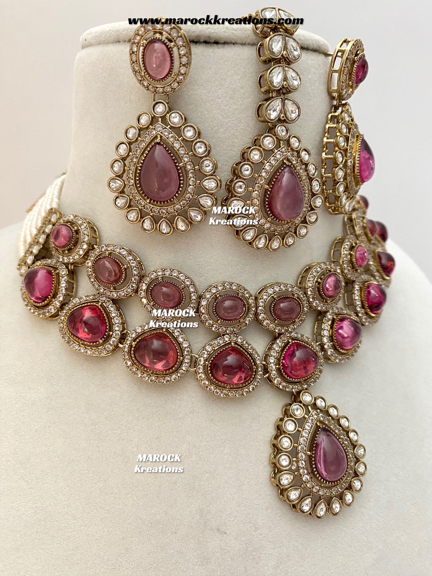 Zafina Premium Quality Moissanite Kundan Statement Choker/Necklace set