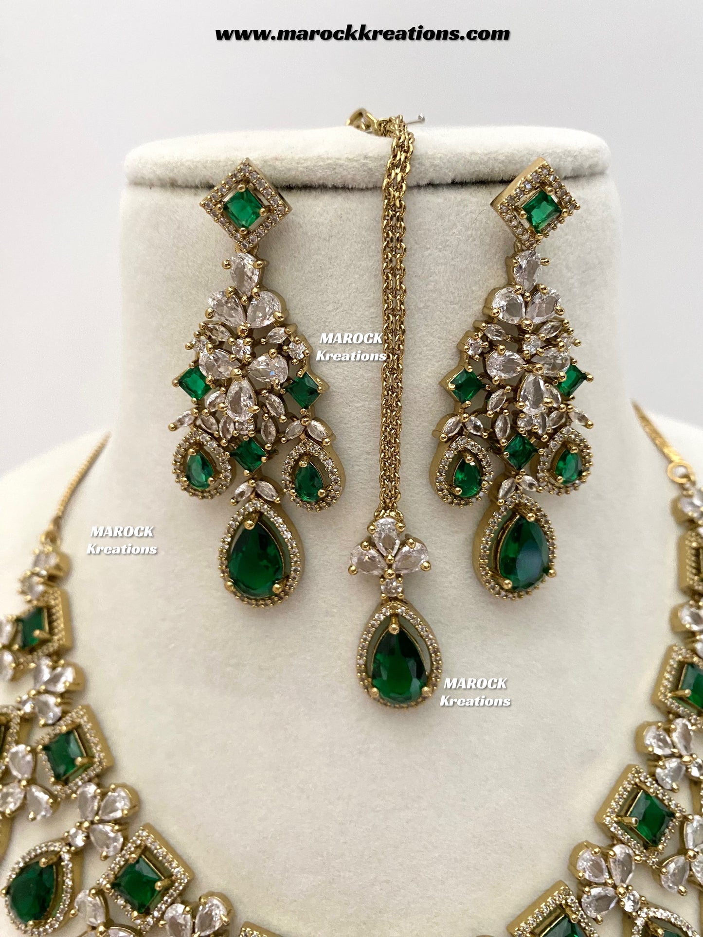 Erona Antique Gold American Diamond Statement Necklace set