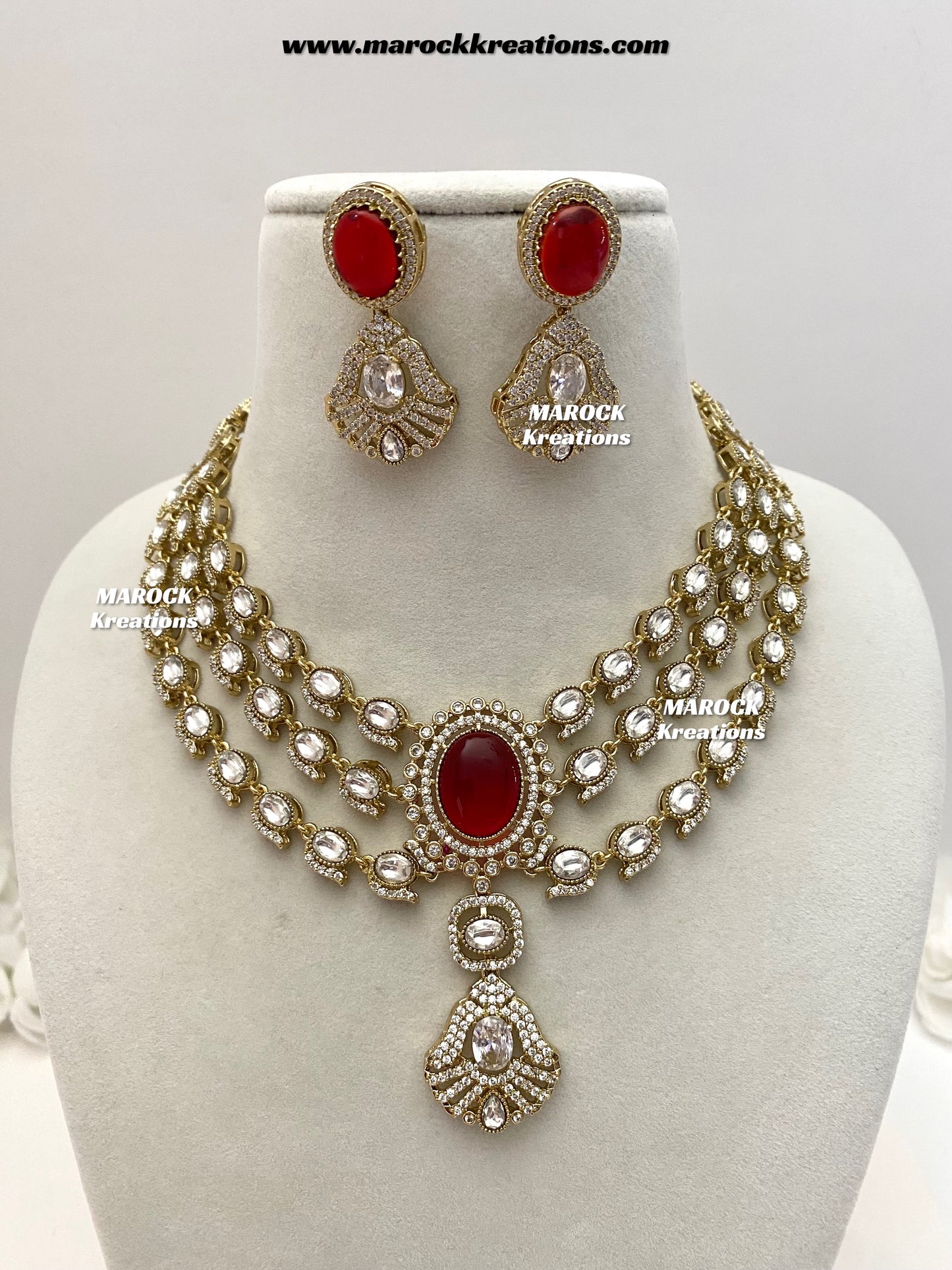Salina Premium Quality Moissanite Kundan triple layer Necklace set