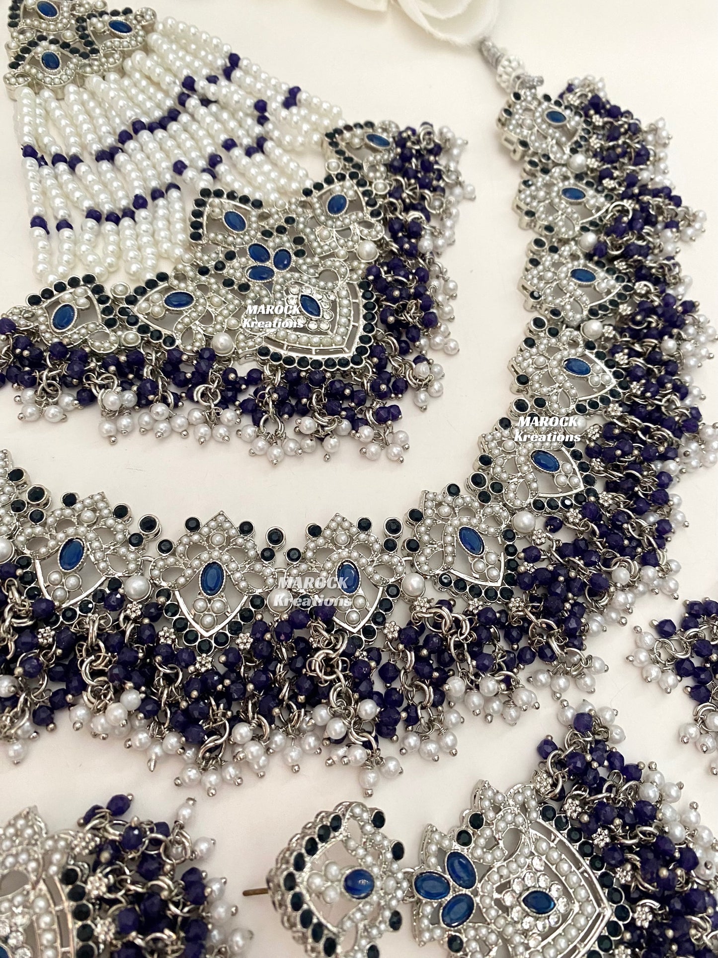 Aisha Silver Pakistani Necklace set with Passa/Jhoomer