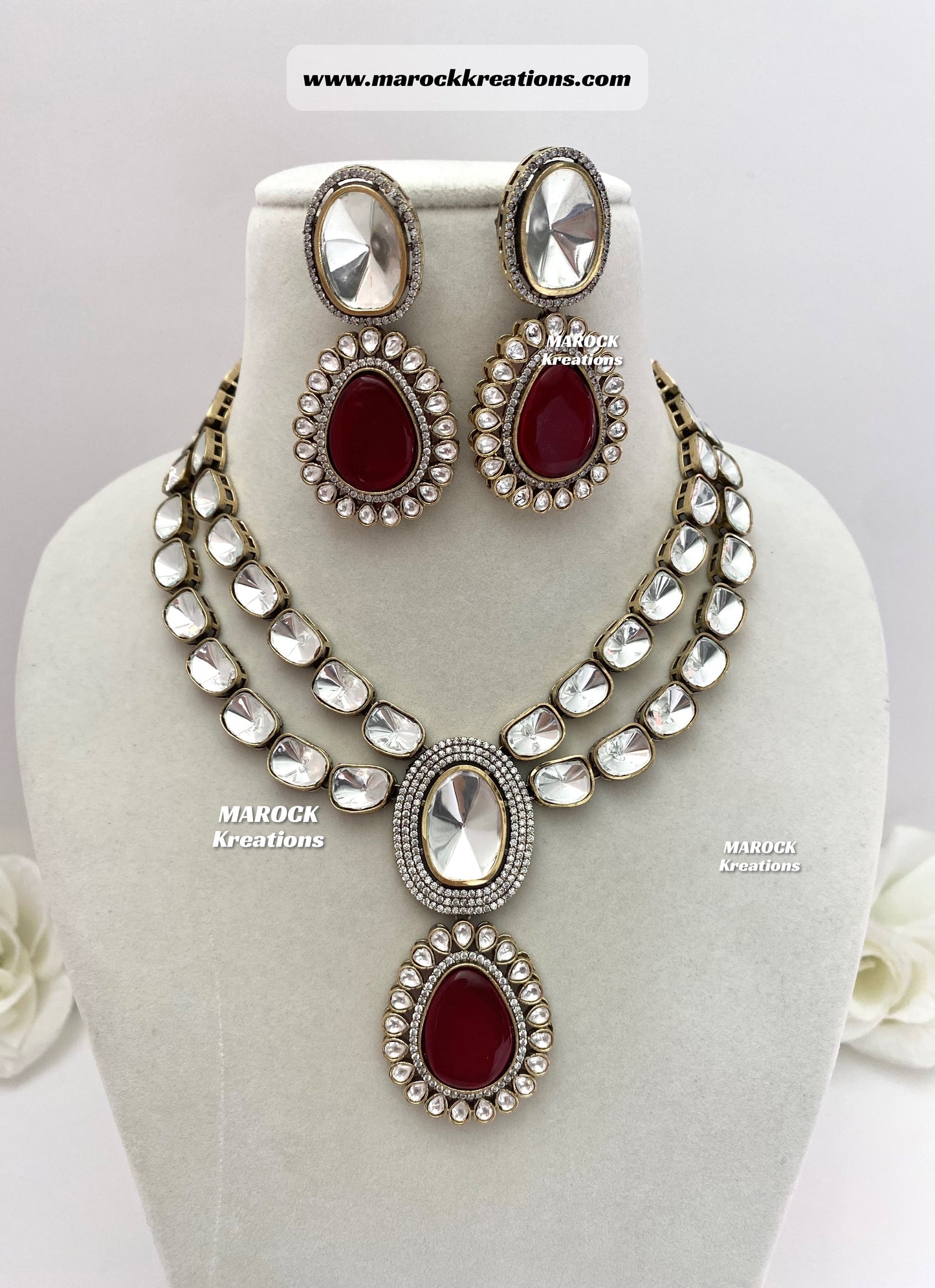 Premium Quality uncut Kundan Moissanite Necklace set