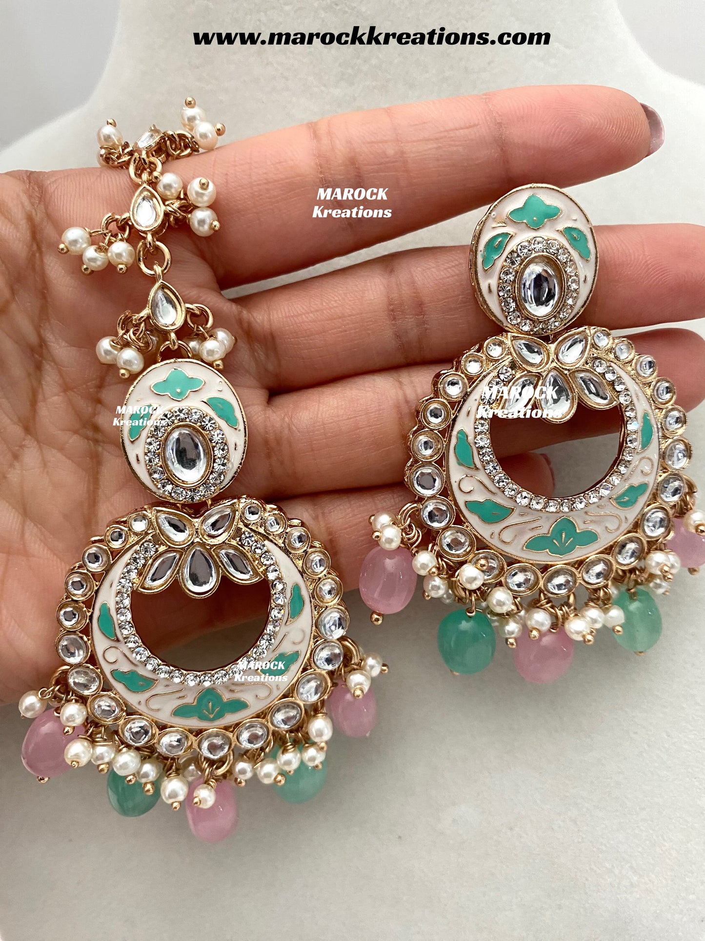Nirvi Premium Quality Rose Gold Kundan Meenakari Choker/Necklace set