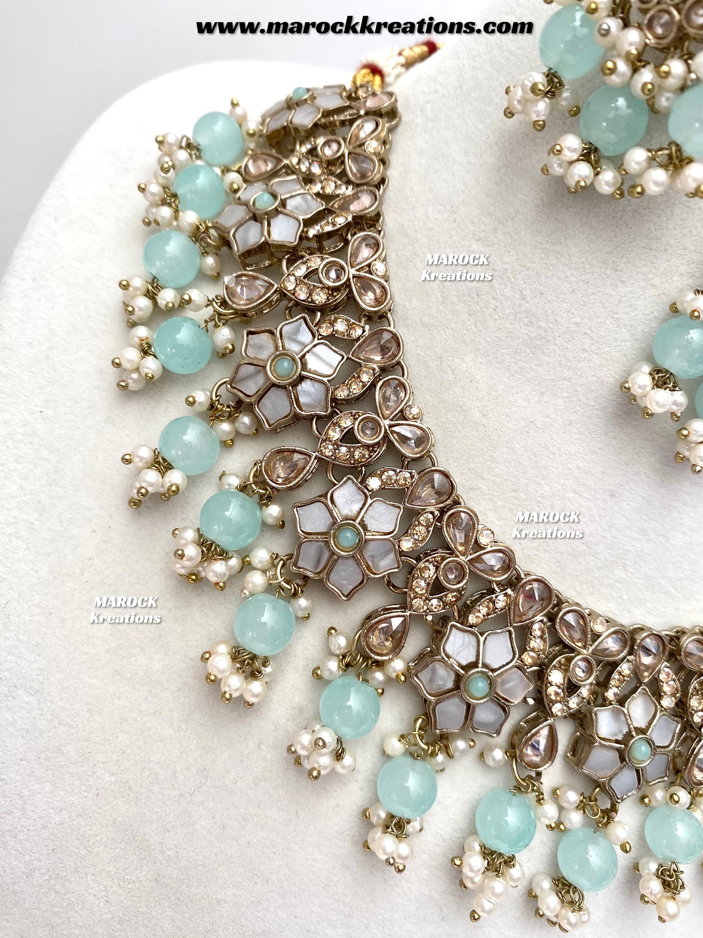 Arpan Antique Gold Polki MOP Statement Necklace set