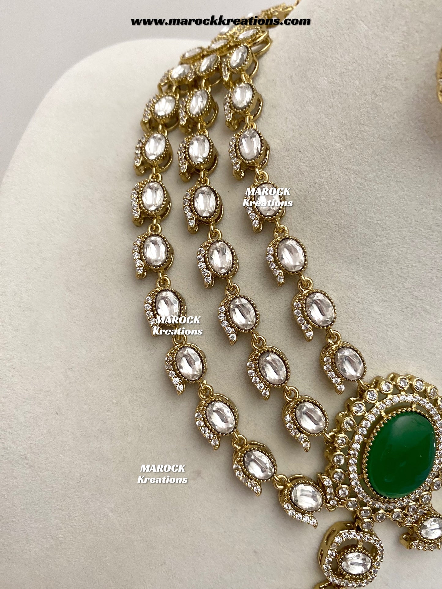 Salina Premium Quality Moissanite Kundan triple layer Necklace set