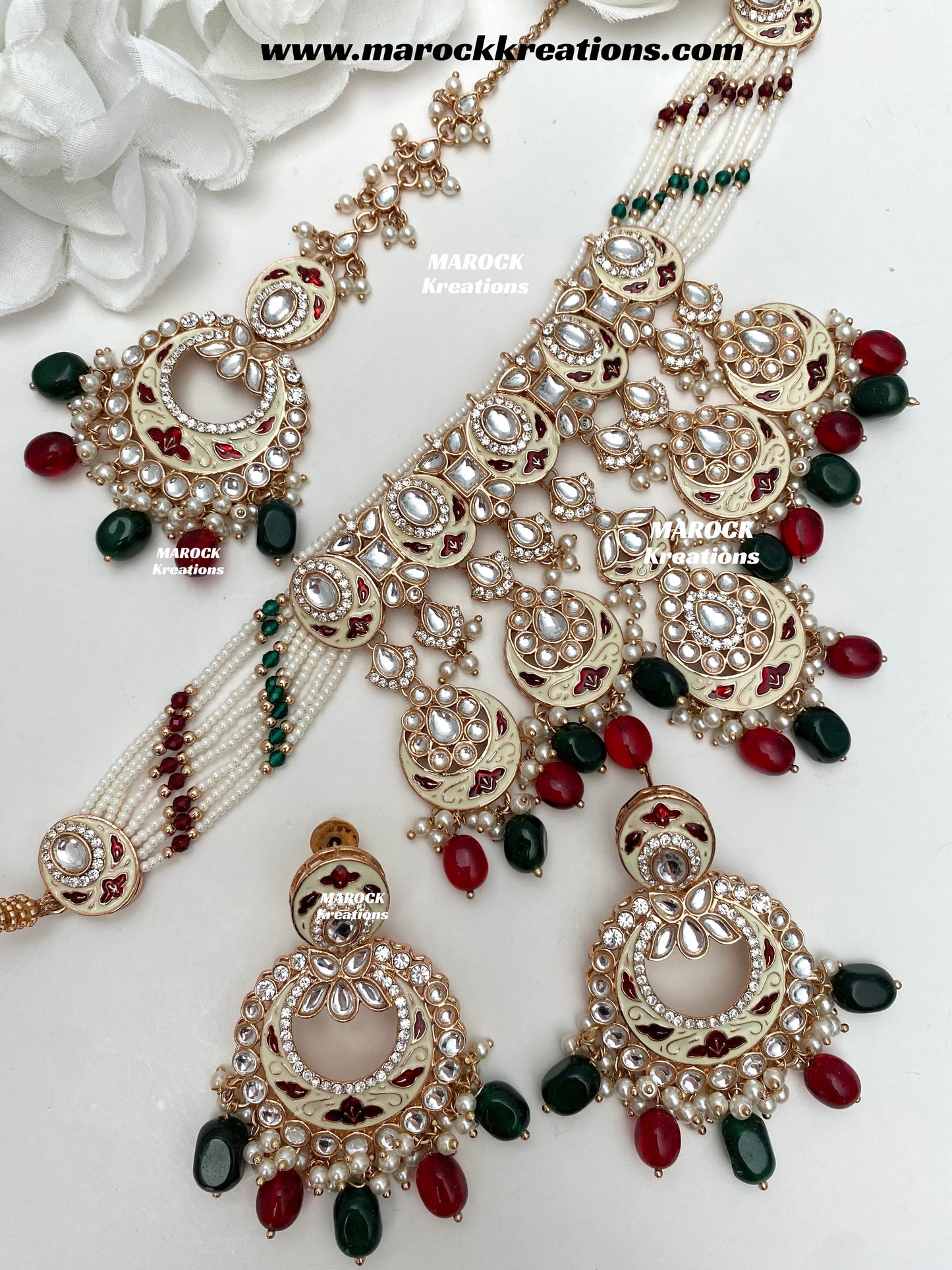 Nirvi Premium Quality Rose Gold Kundan Meenakari Choker/Necklace set