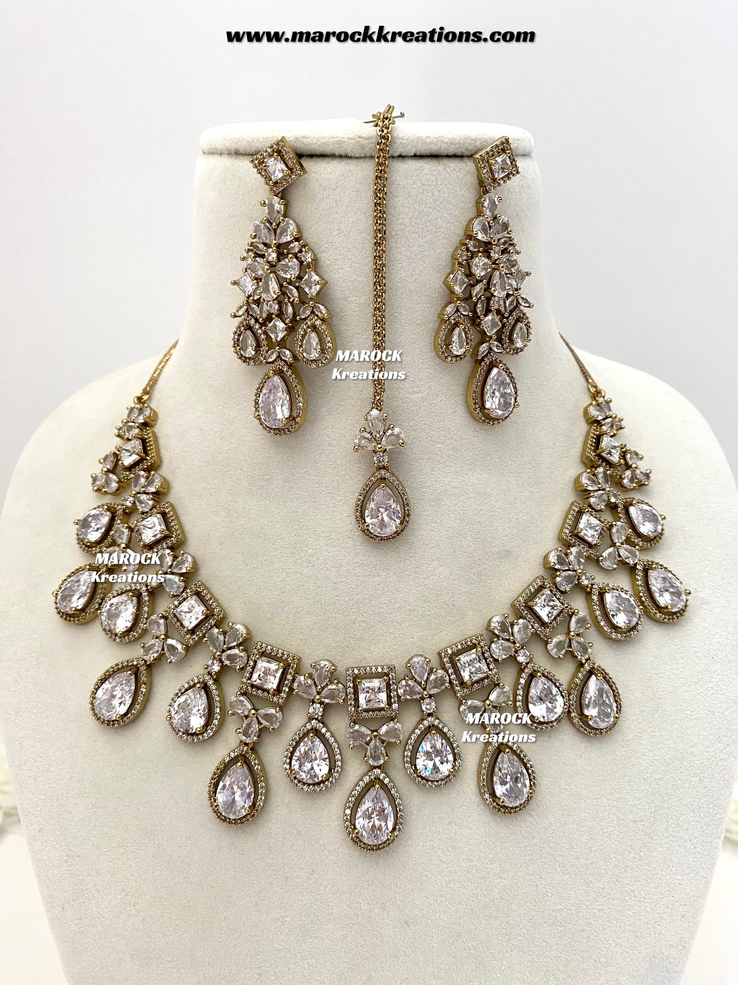 Erona Antique Gold American Diamond Statement Necklace set