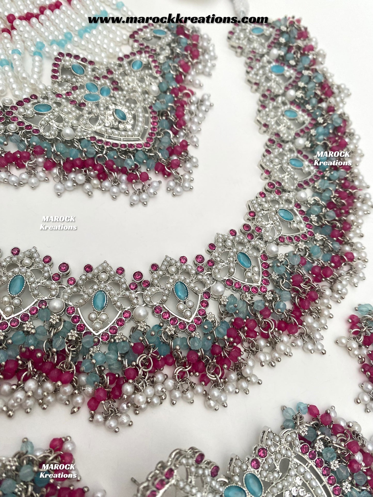 Aisha Silver Pakistani Necklace set with Passa/Jhoomer